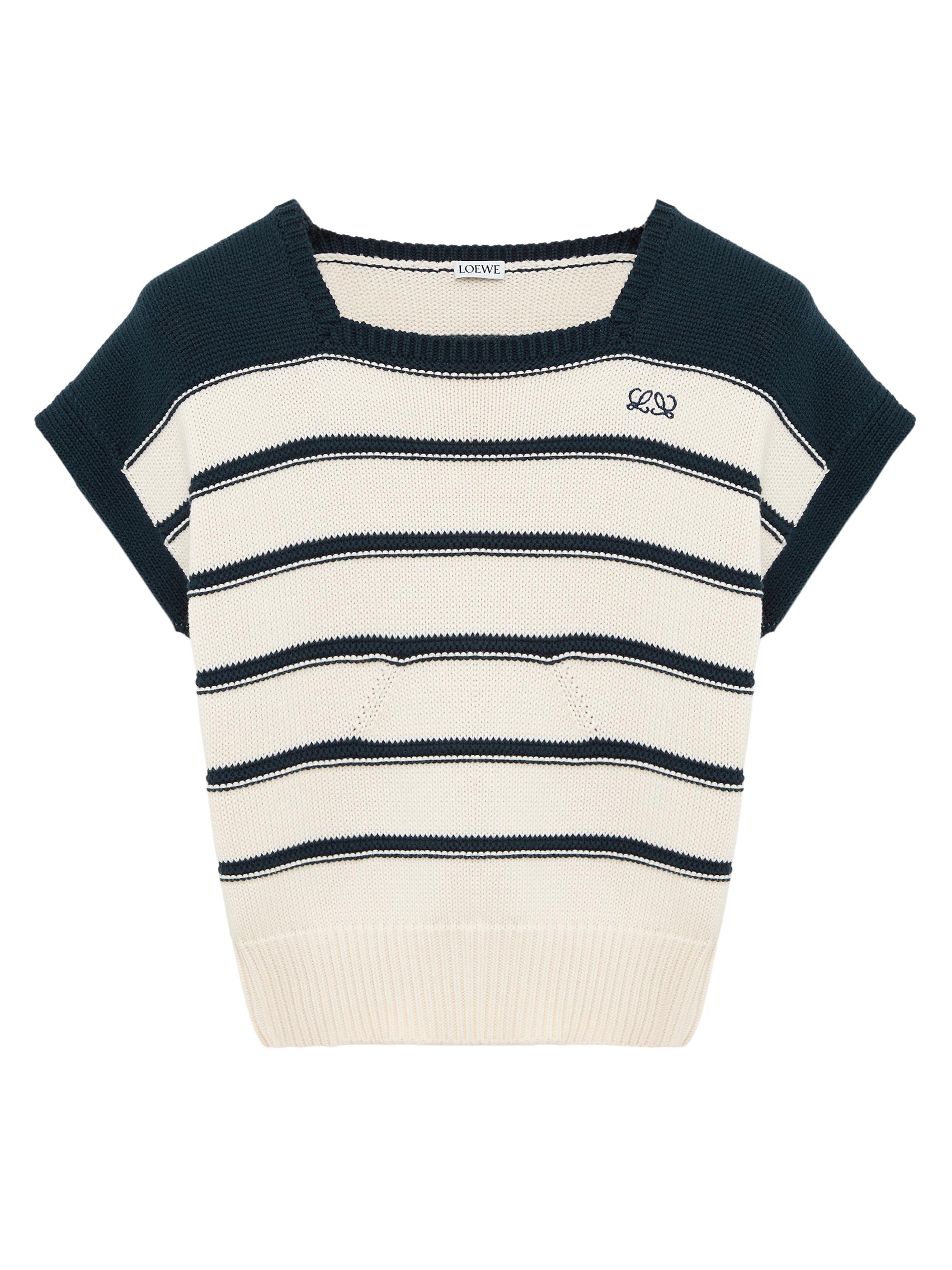 LOEWE Women's Striped Cotton-Blend Short-Sleeve Sweater - White Navy Blue