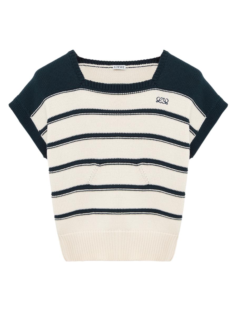 Loewe Women's Striped Cotton-blend Short-sleeve Sweater In White