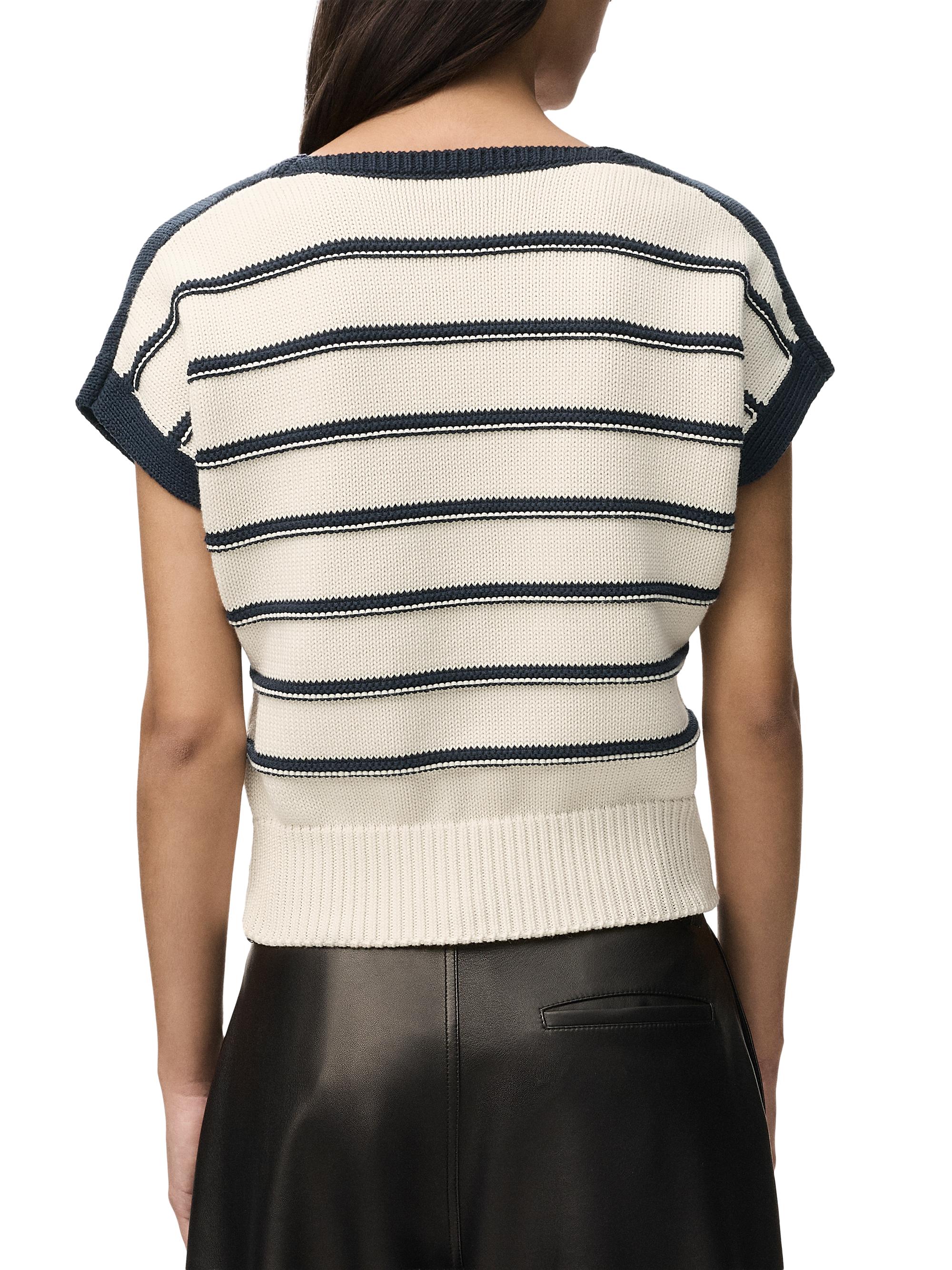 LOEWE Women's Striped Cotton-Blend Short-Sleeve Sweater - White Navy Blue | Thumbnail 4
