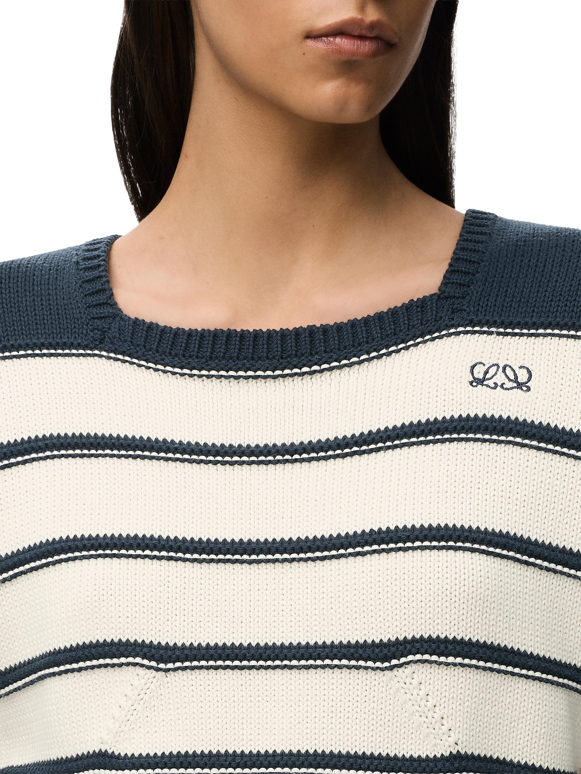 LOEWE Women's Striped Cotton-Blend Short-Sleeve Sweater - White Navy Blue | Thumbnail 5