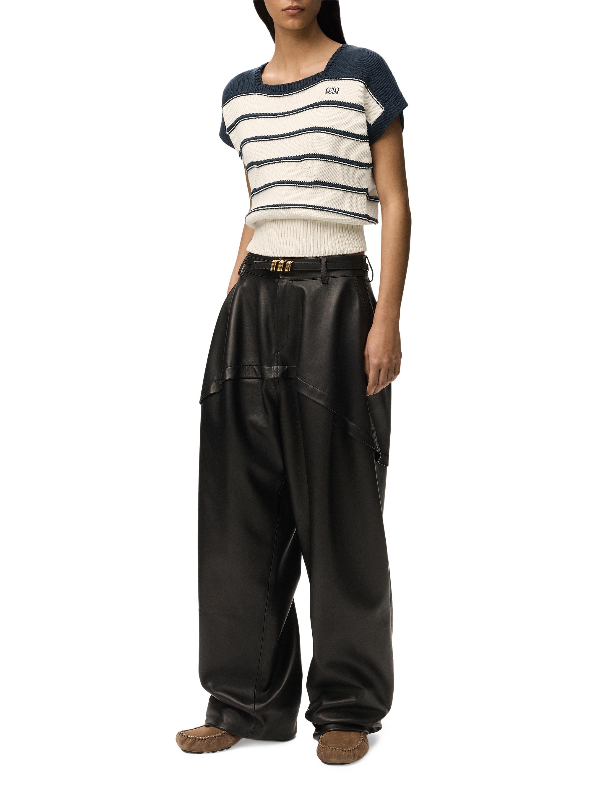 LOEWE Women's Striped Cotton-Blend Short-Sleeve Sweater - White Navy Blue | Thumbnail 2