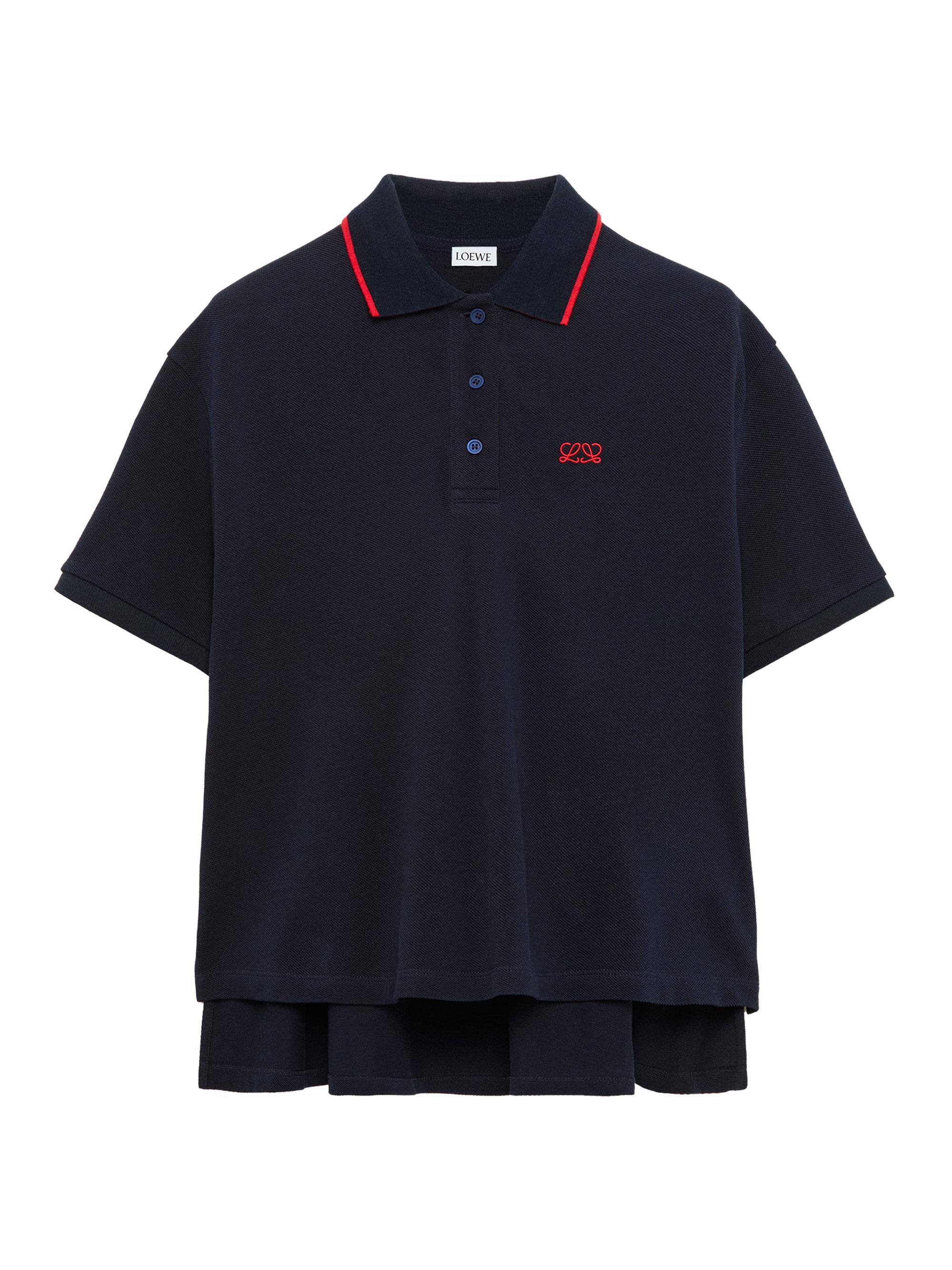 LOEWE Women's Trapeze Logo High-Low Cotton-Blend Polo Shirt - Navy Blue | Thumbnail 6