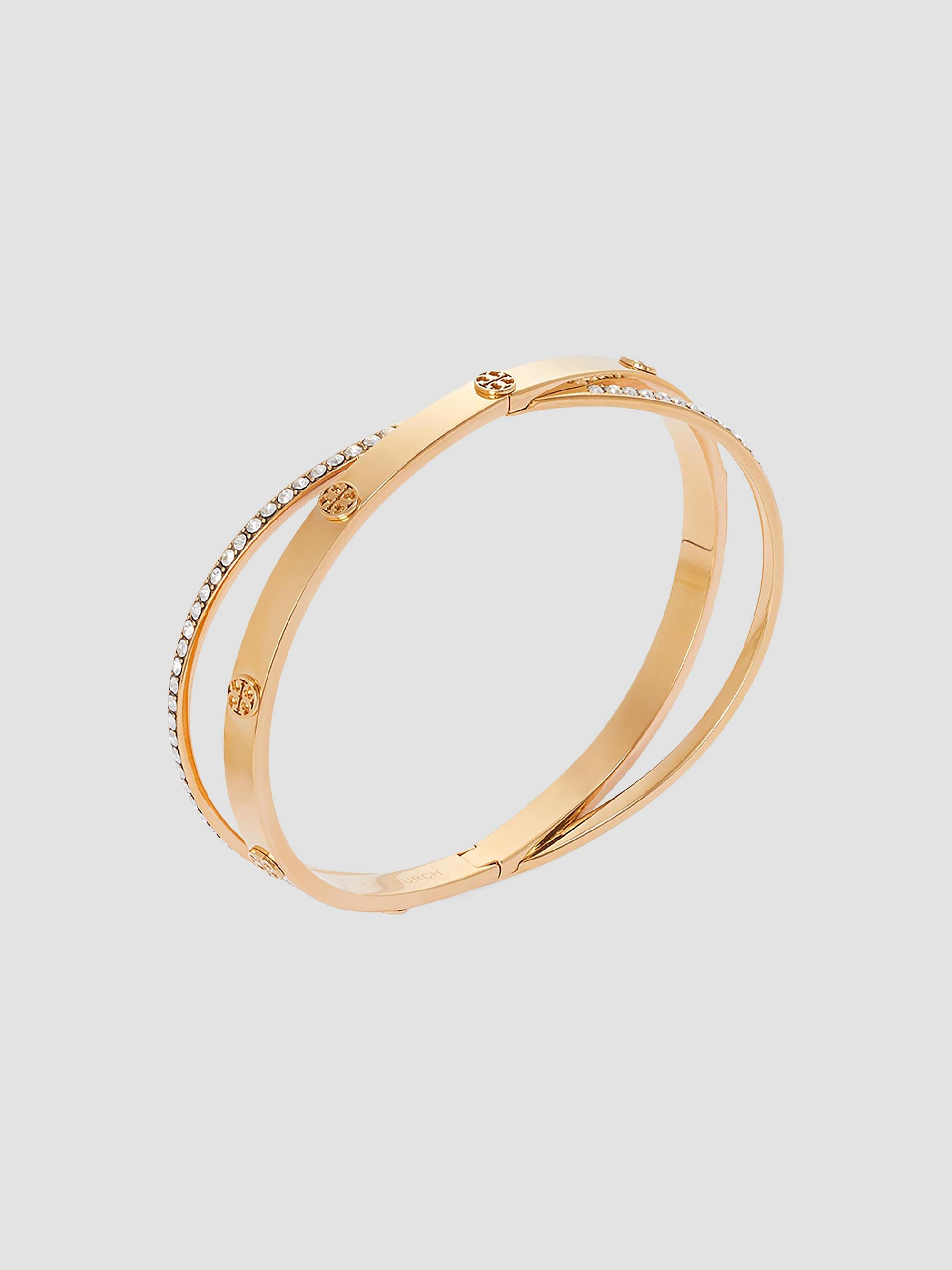 Tory Burch Women's Icon 18K-Gold-Plated & Cubic Zirconia Interlocking Logo Bangle - Tory Gold Crystal | Thumbnail 2