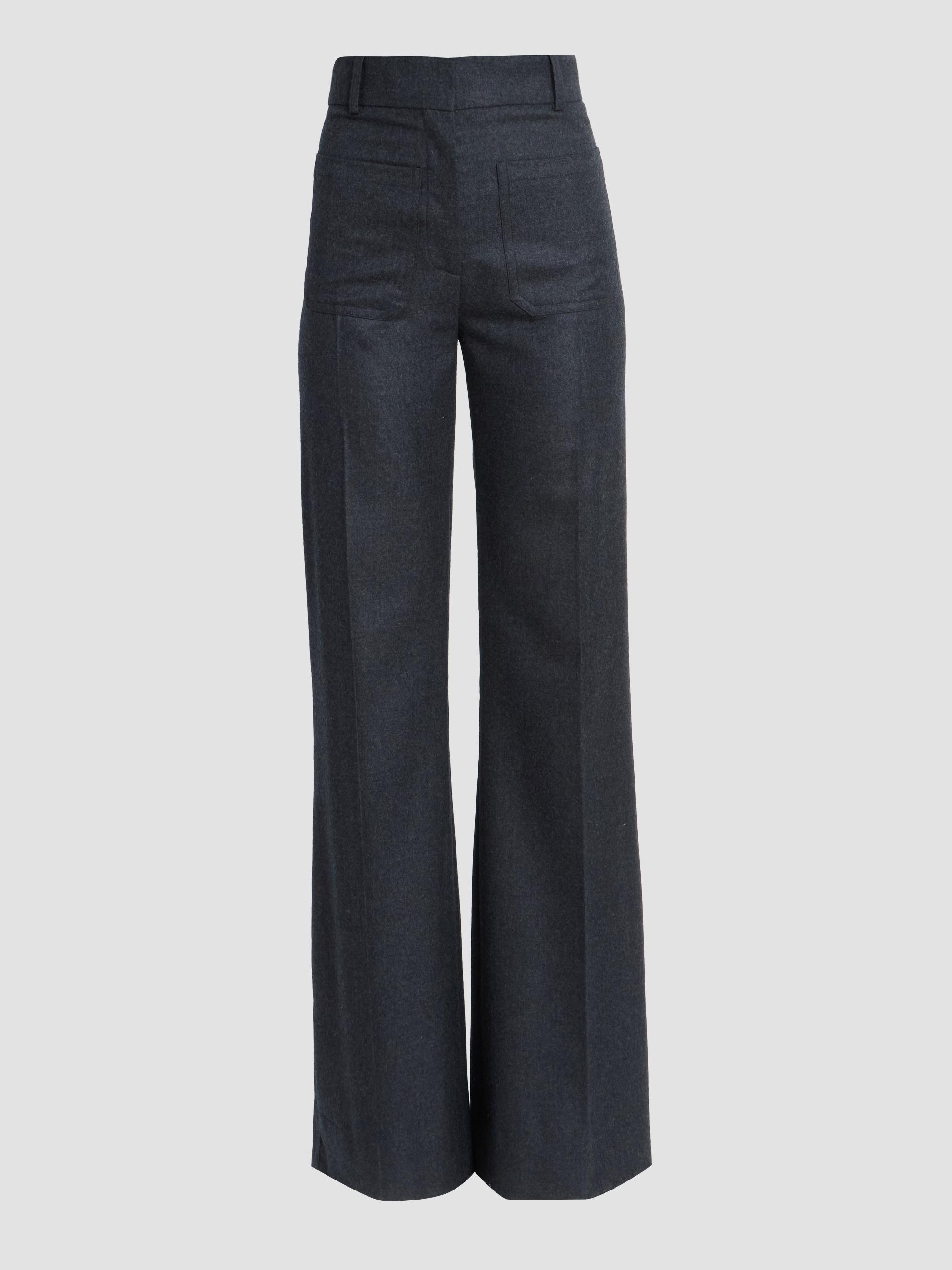 Victoria Beckham Women's Alina Wide-Leg High-Rise Trousers - Dark Grey Melange | Thumbnail 6