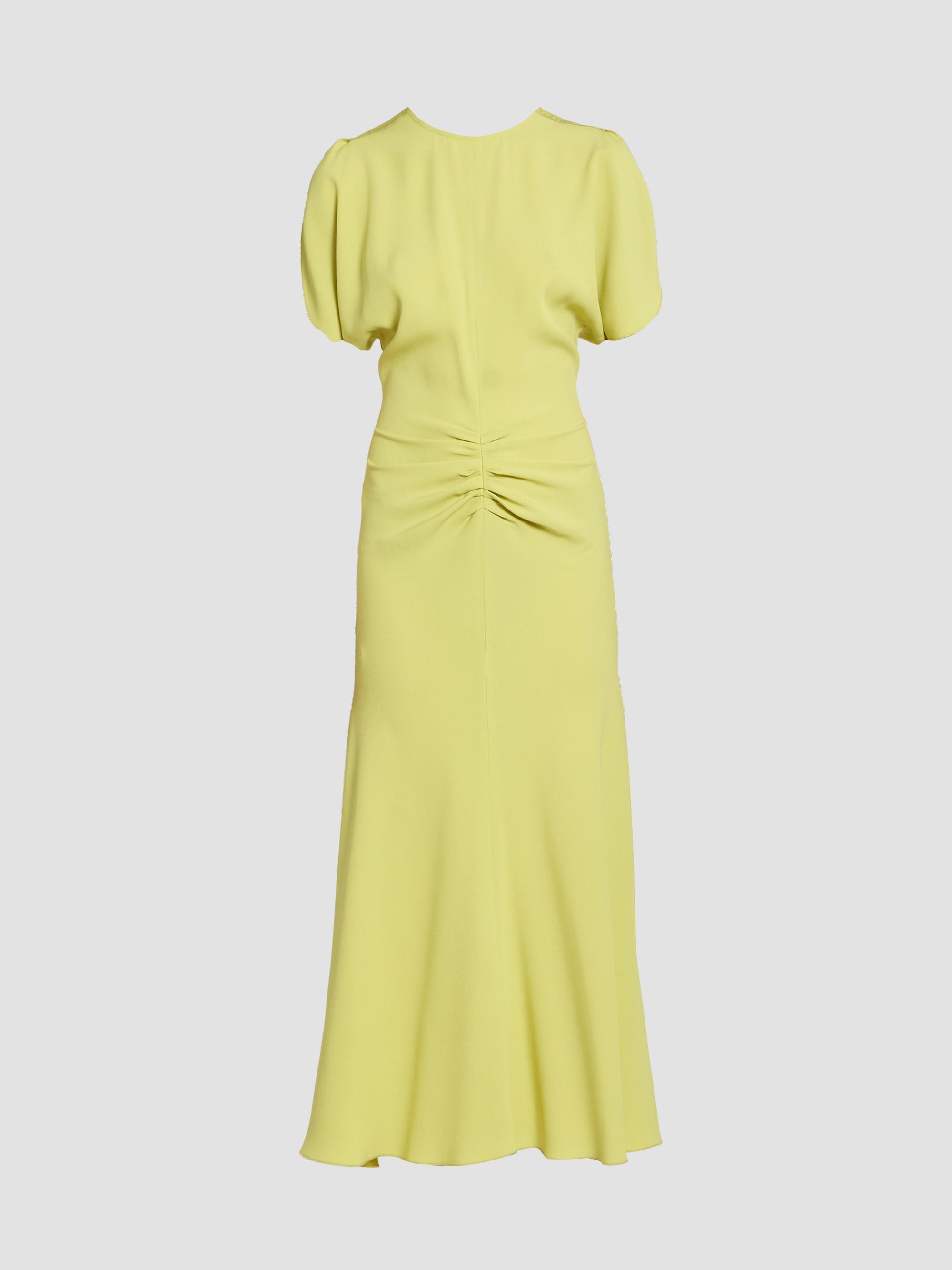 Victoria Beckham Women's Bela Crêpe Gathered Midi Dress - Chartreuse | Thumbnail 6