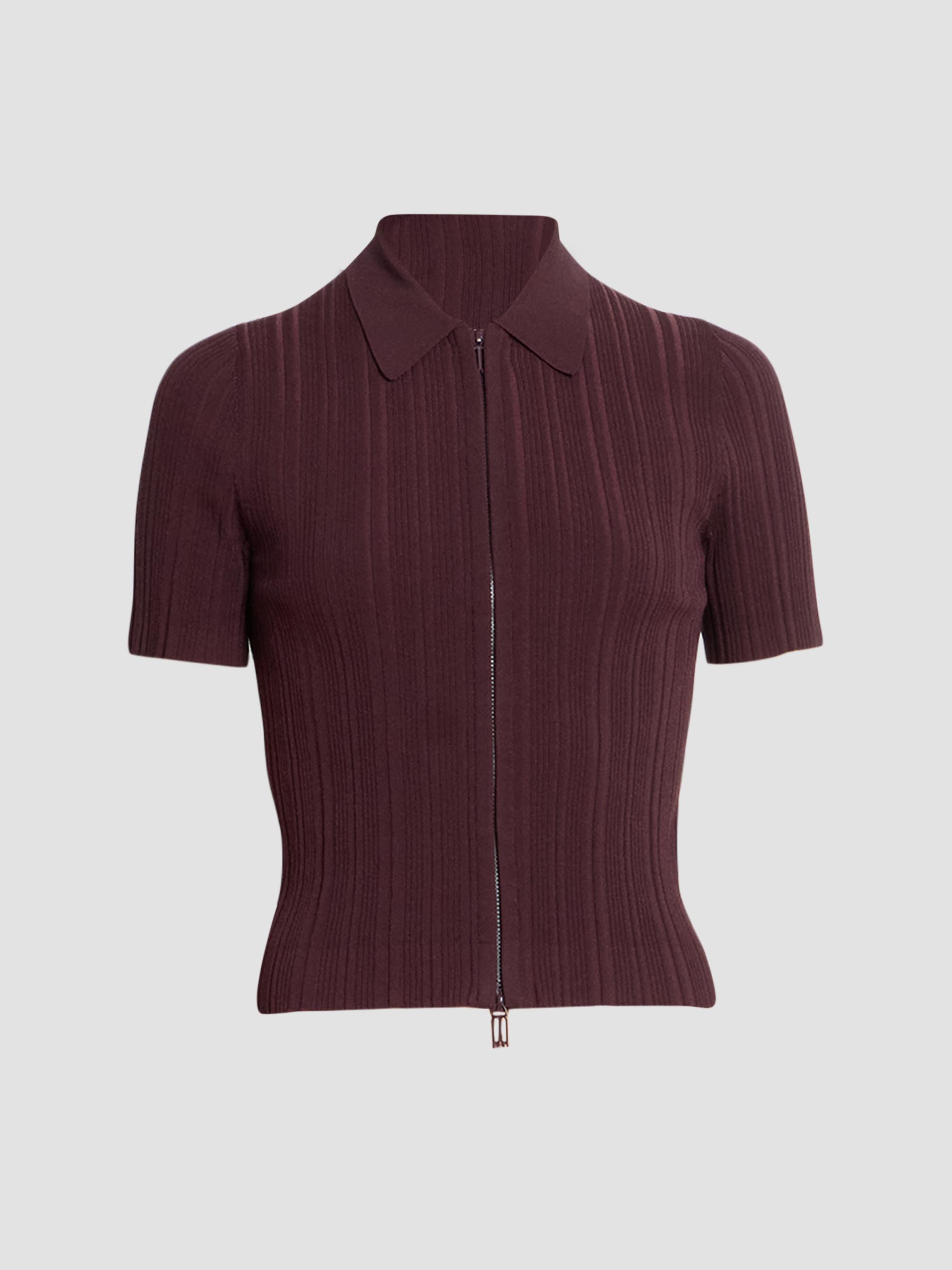Victoria Beckham Rib-Knit Zip Polo Top | Saks Fifth Avenue