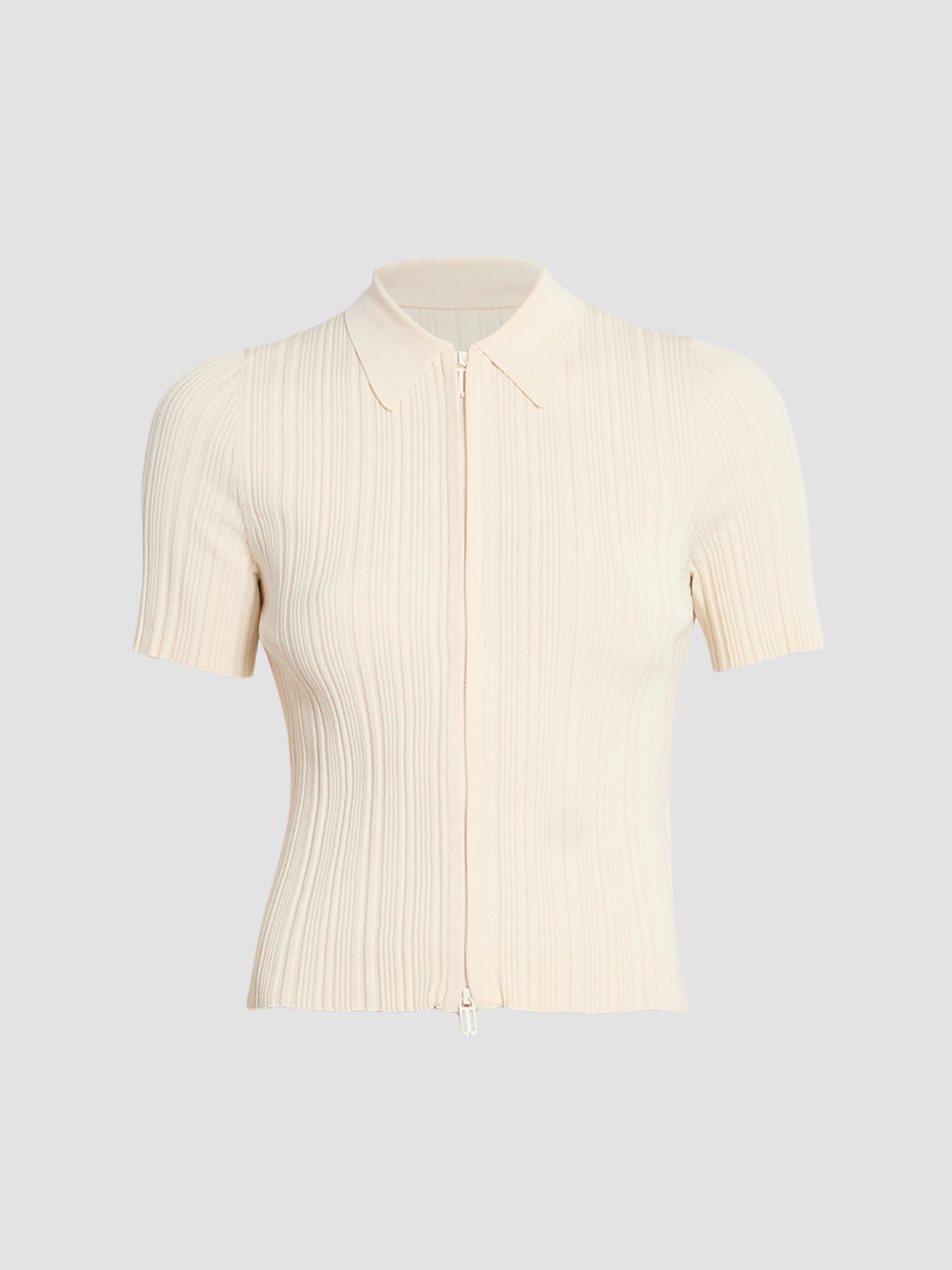 Victoria Beckham Rib-Knit Zip Polo Top | Saks Fifth Avenue