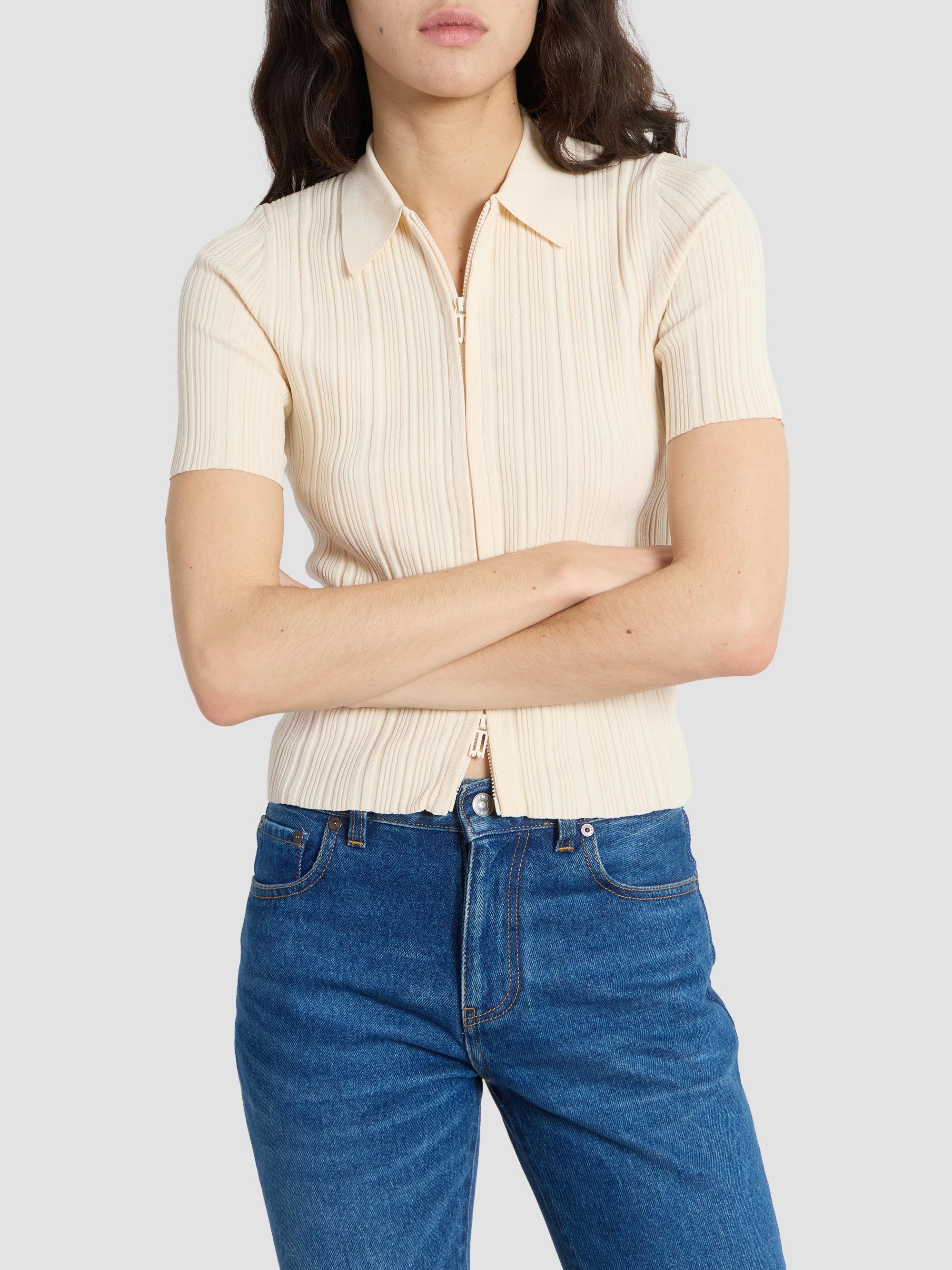 Victoria Beckham Rib-Knit Zip Polo Top | Saks Fifth Avenue