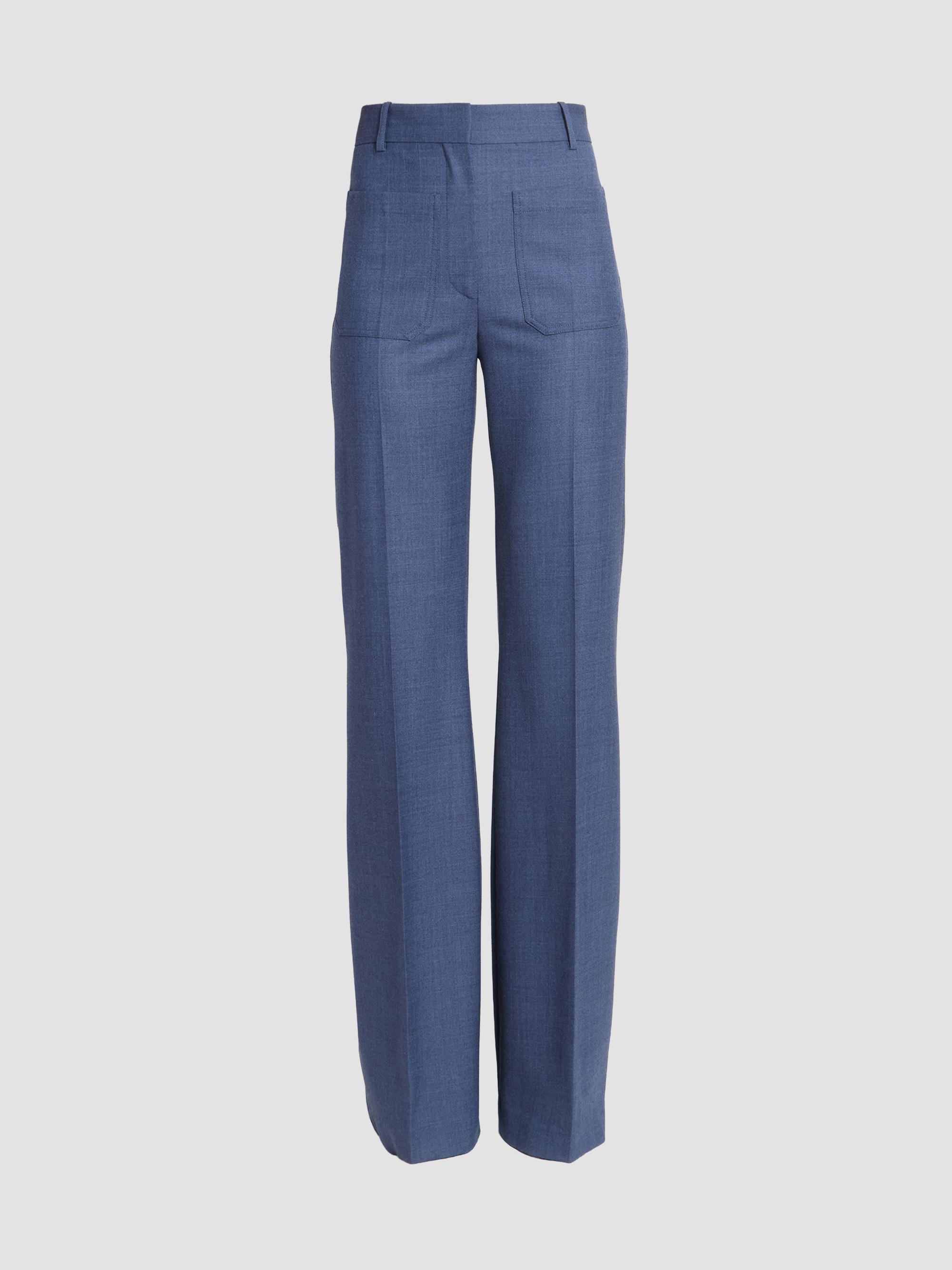 Victoria Beckham Women's Alina Wool-Blend Straight Trousers - Dusk Blue Melange | Thumbnail 6