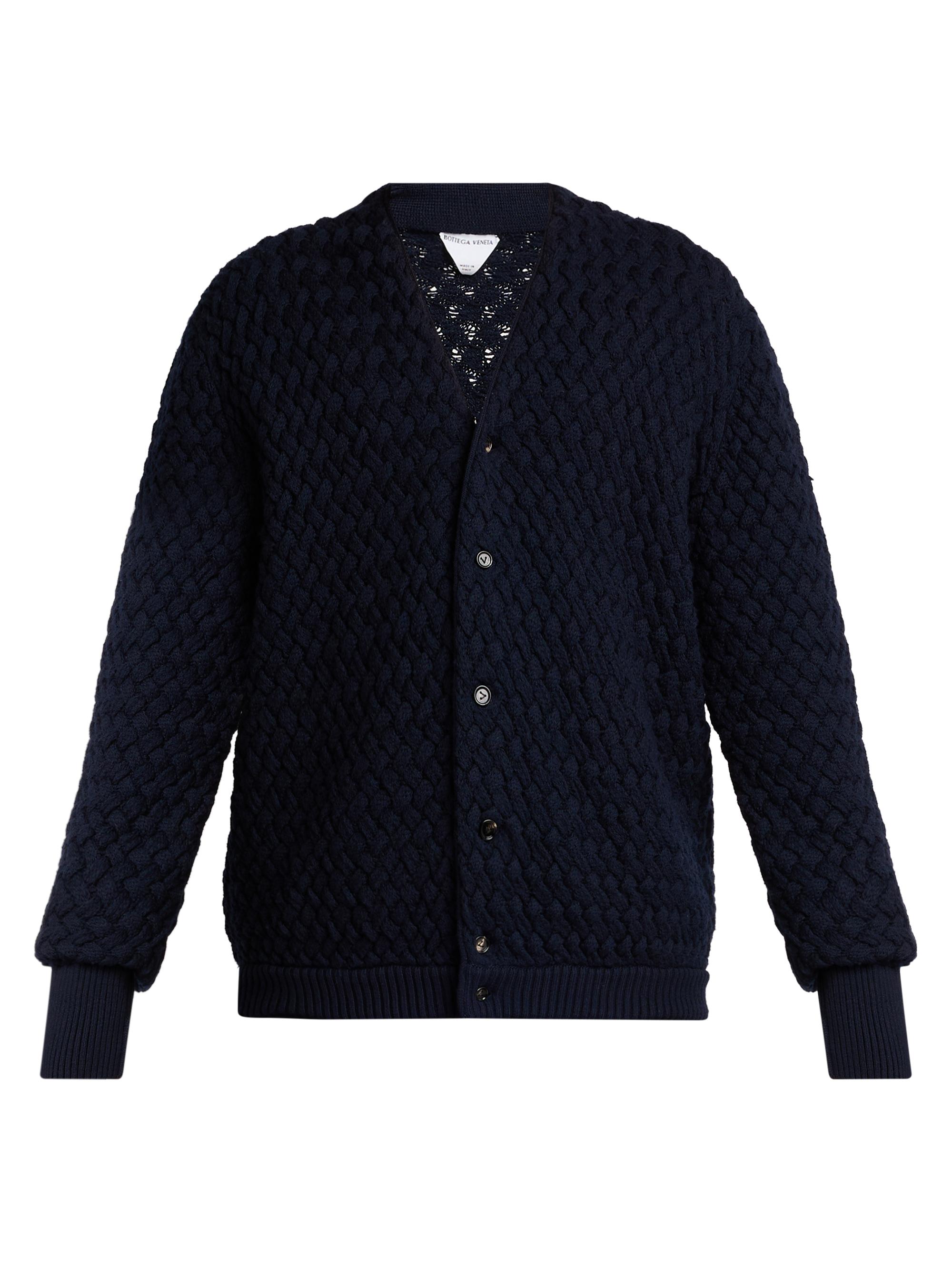 Bottega Veneta Men's Intrecciato Wool Cardigan - Midnight Blue - Women's Clothing