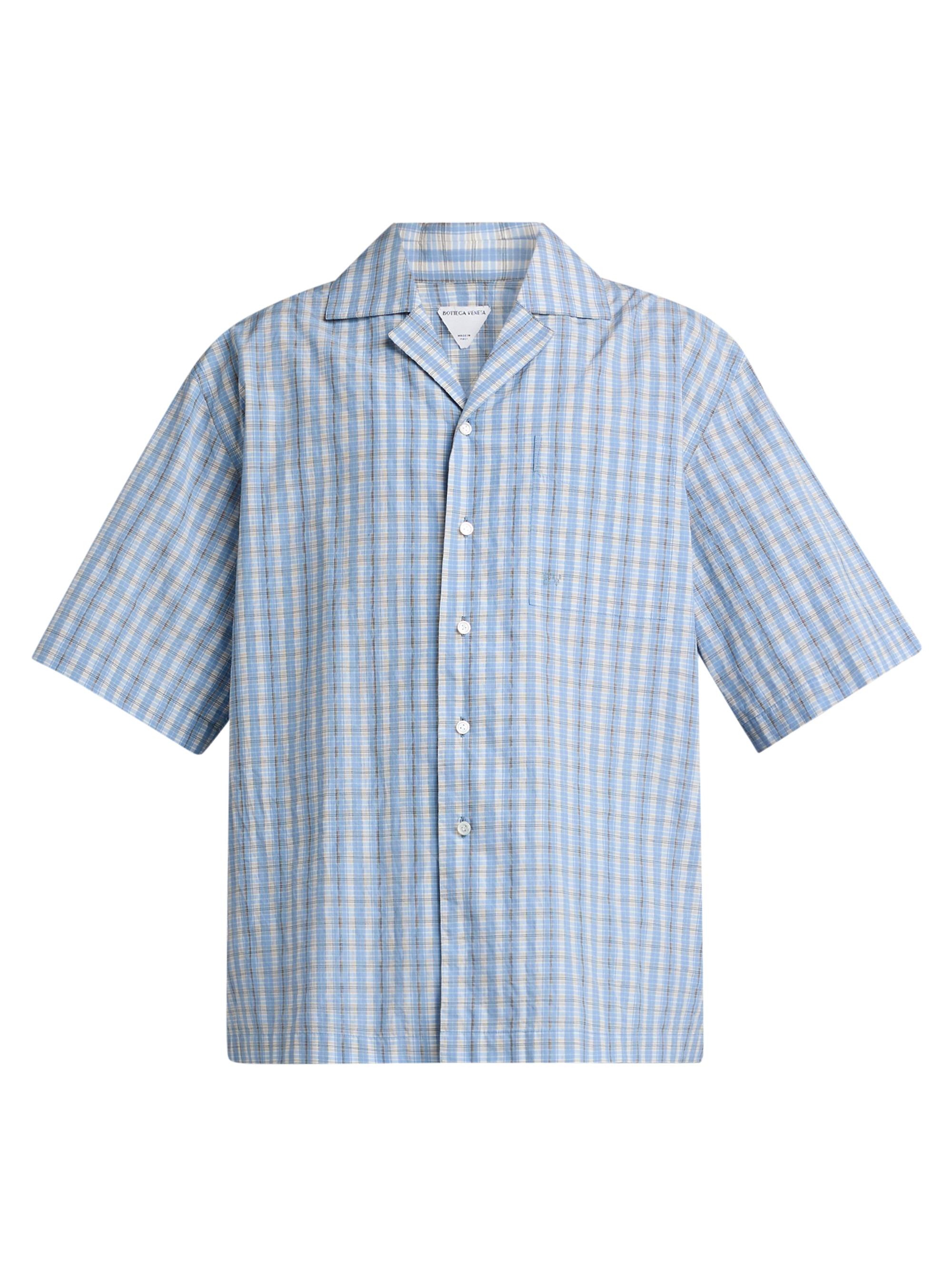 Bottega Veneta Men's Check Cotton-Silk Camp Shirt - Blue White Stone - Women's Clothing
