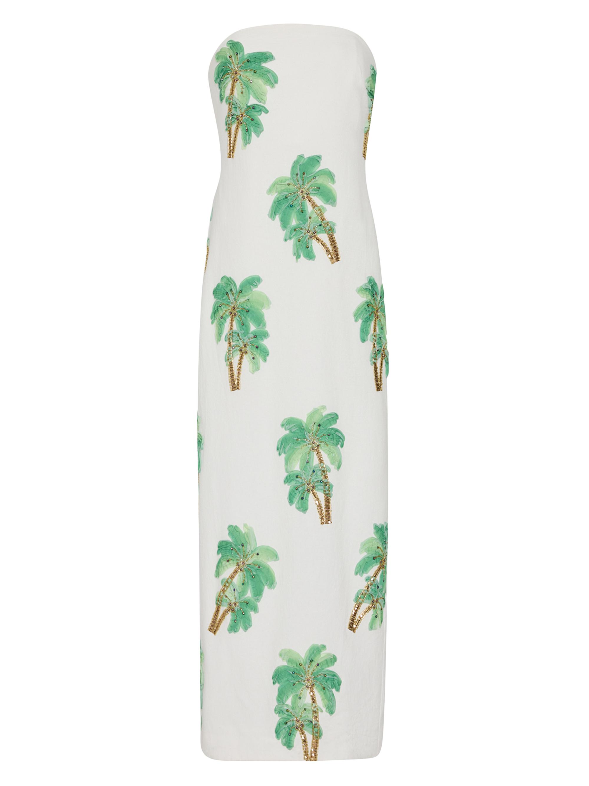 Milly Women's Clara Palm Embellished Strapless Maxi Dress - White Multi