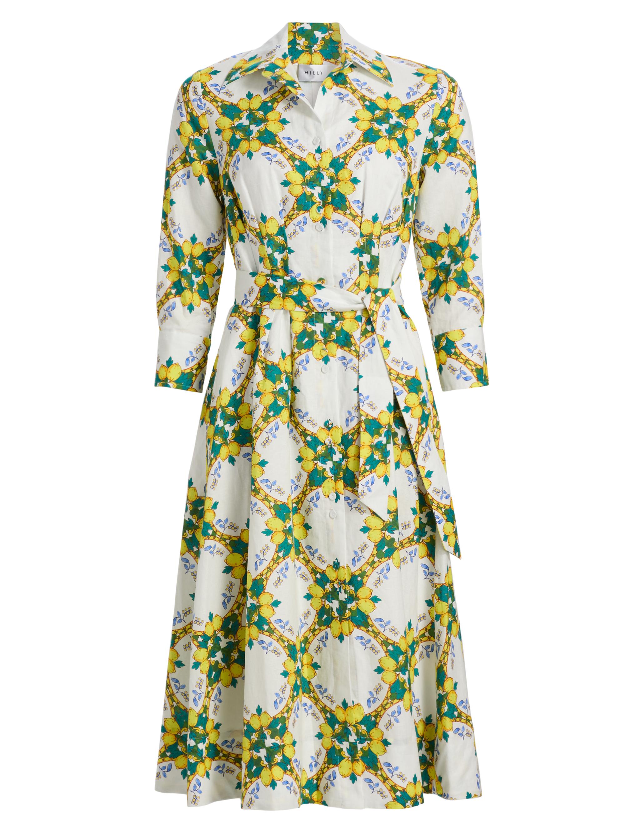 Milly Women's Lexi Lemon Lattice Tie-Waist Midi-Dress - Yellow Multi
