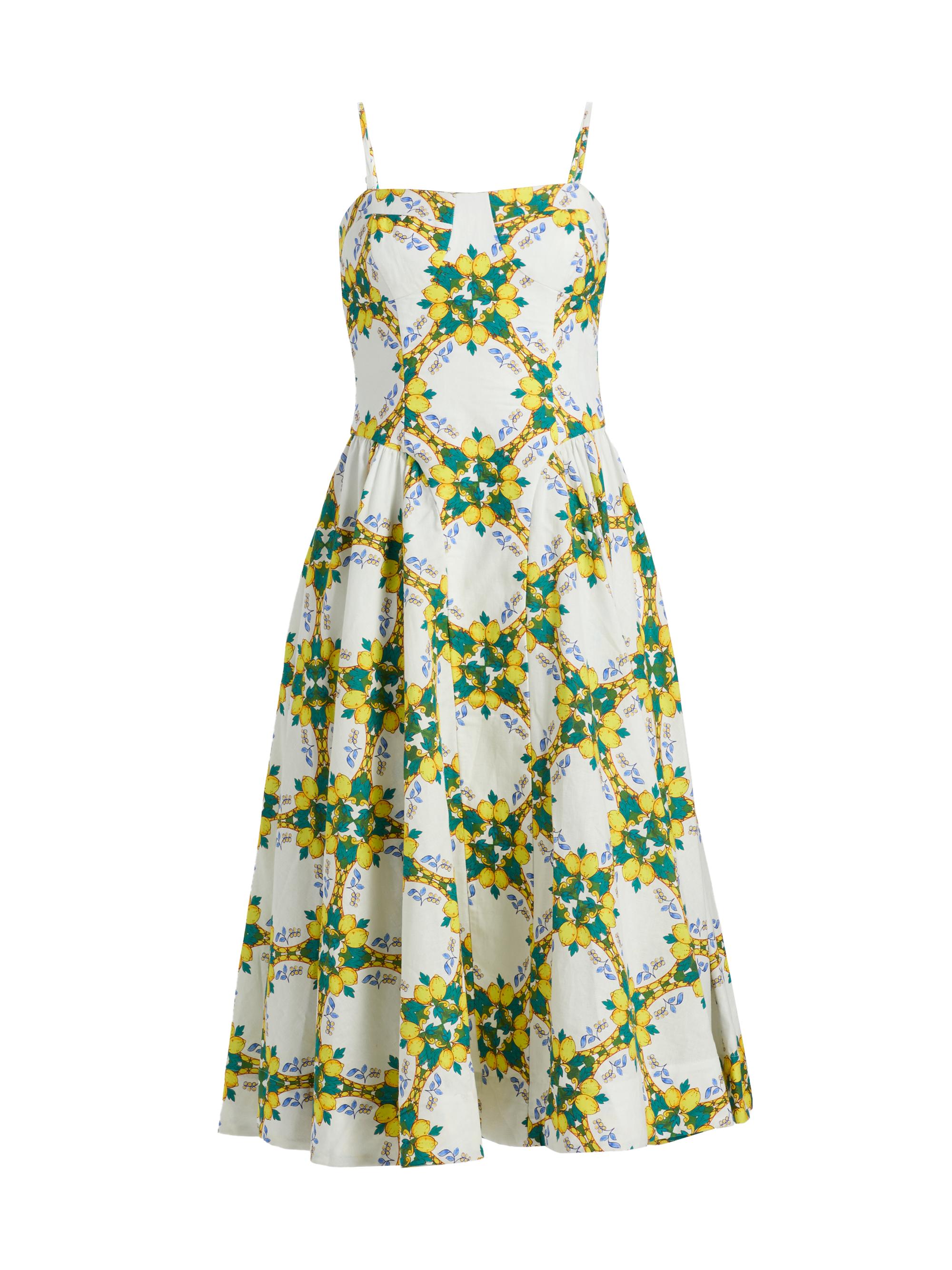 Milly Women's Livna Lemon Lattice Midi-Dress - Yellow Multi