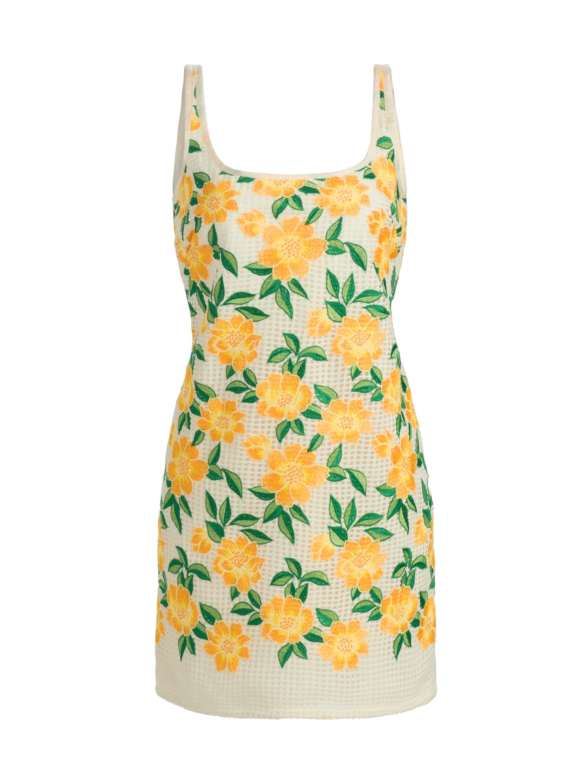 Milly Women's Maria Floral Embroidered Minidress - Yellow Green