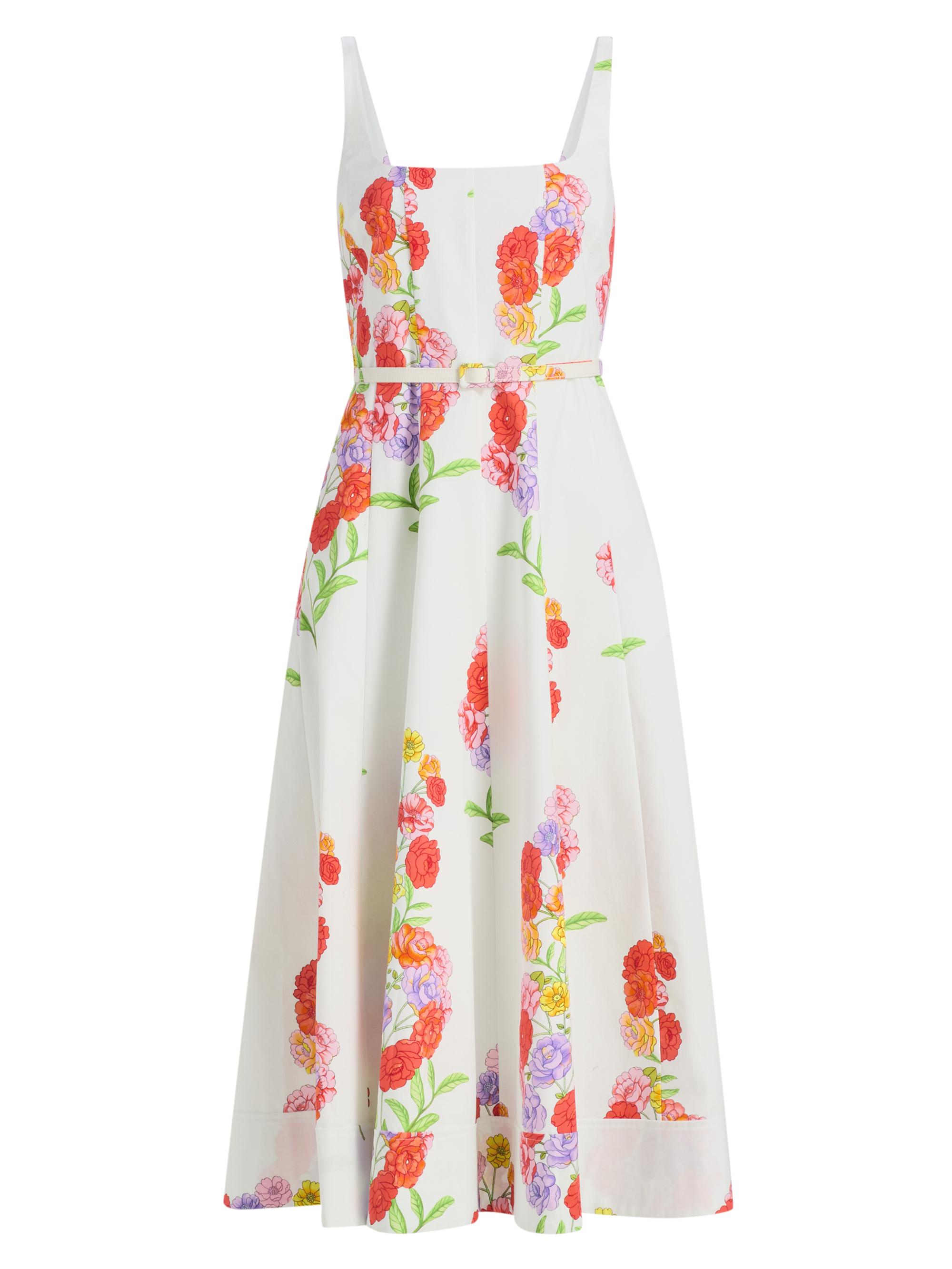 Milly Women's Nia Floral Squareneck Midi-Dress - White Multi