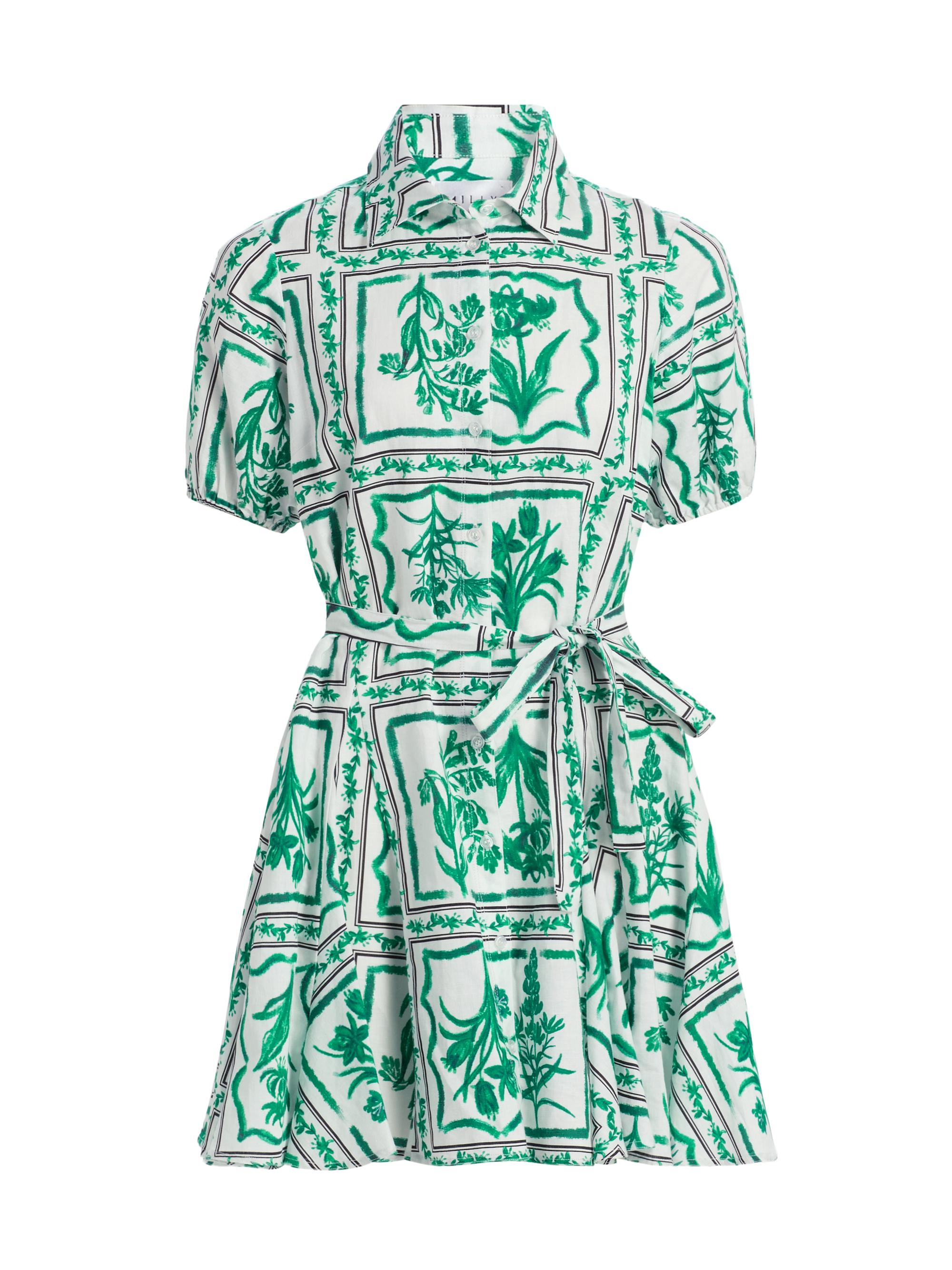 Milly Women's Juni Floral Tile Linen Minidress - Green White