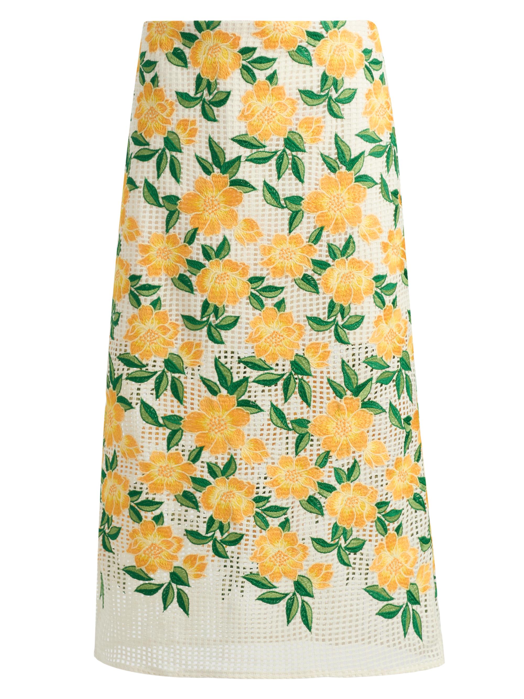 Milly Women's Marta Floral-Embroidered Midi-Skirt - Yellow Green