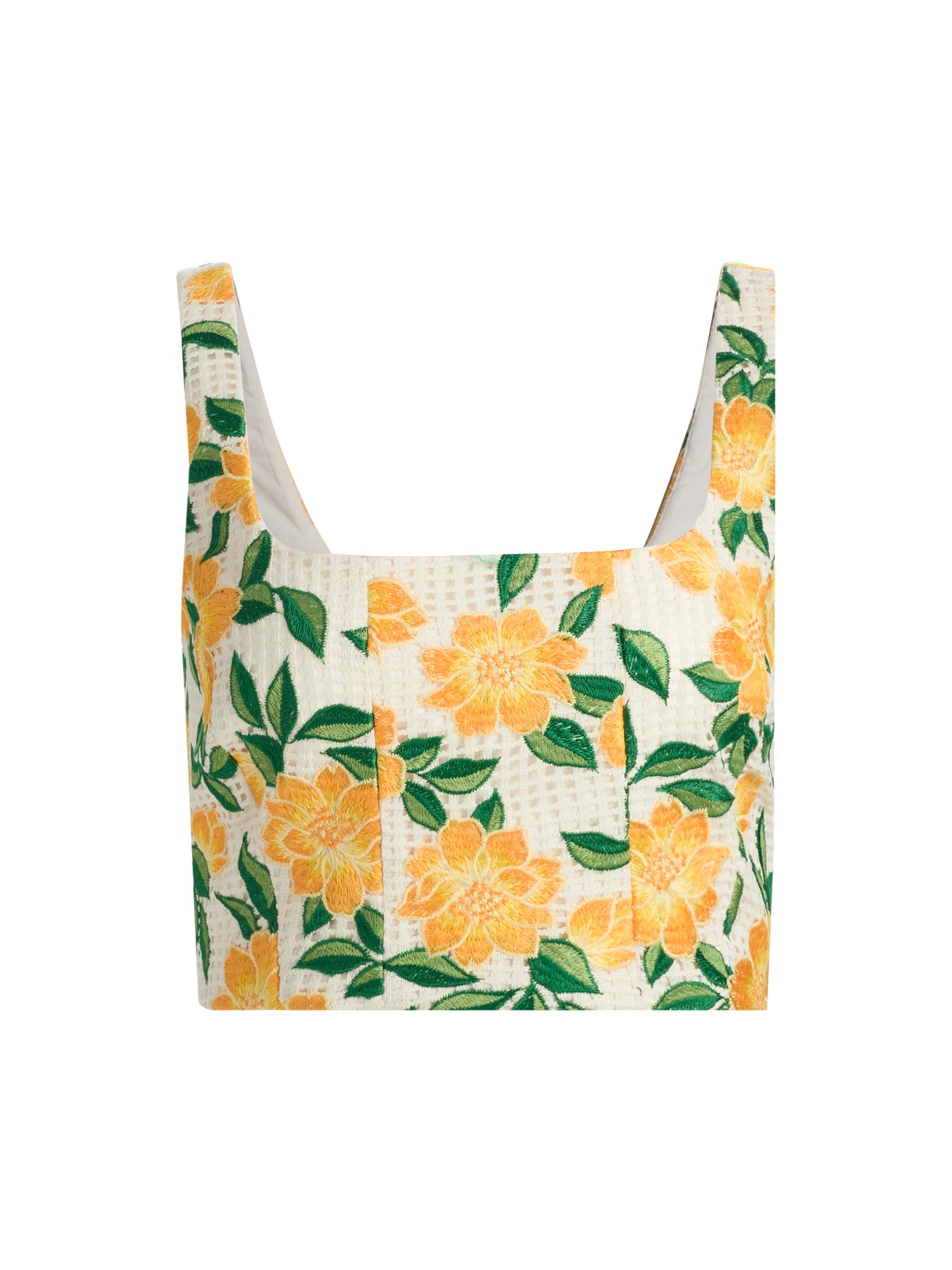 Milly Women's Mel Floral Embroidered Crop Top - Yellow Green
