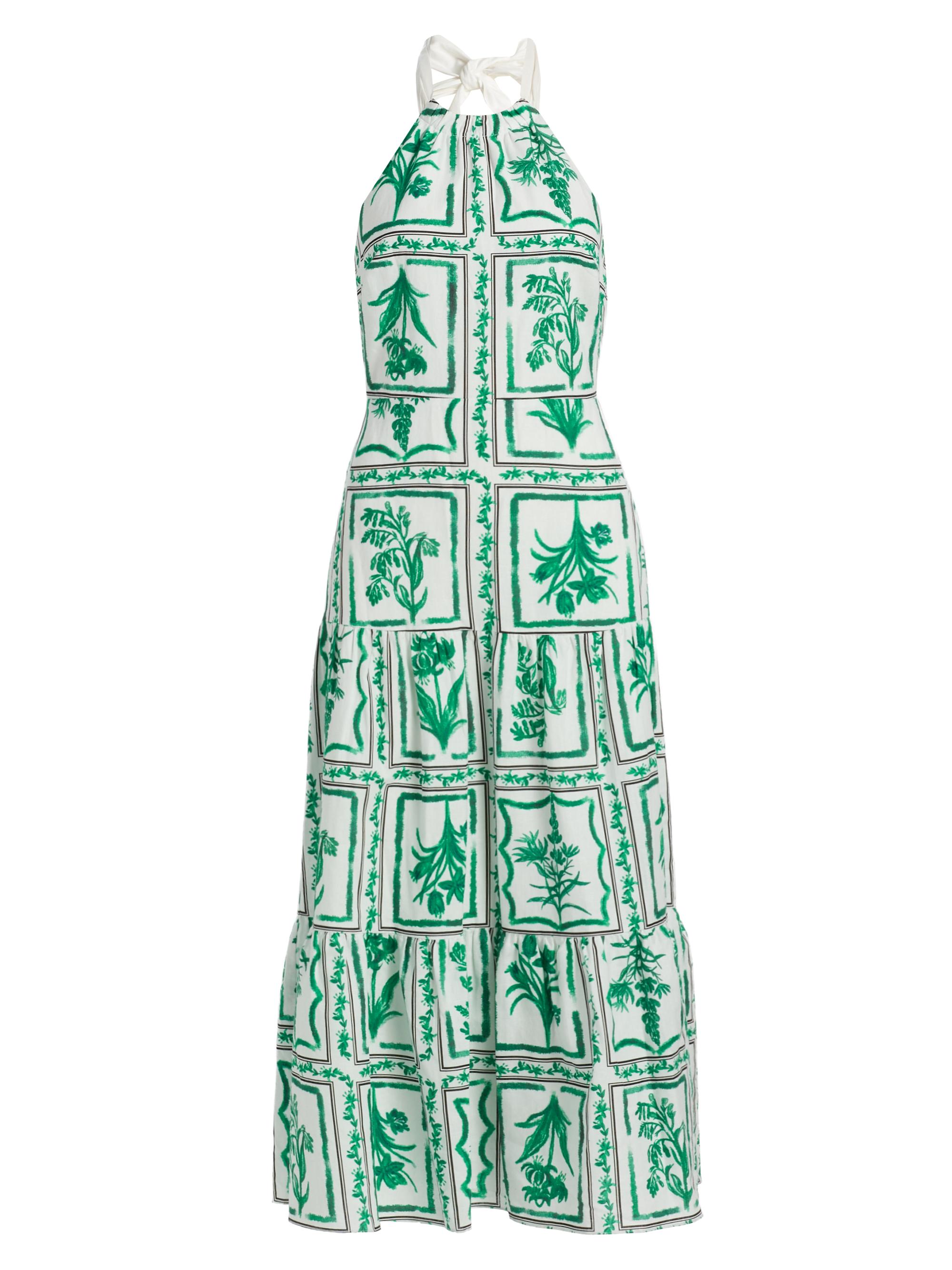 Milly Women's Hayden Floral Tile Linen Maxi Dress - Green White