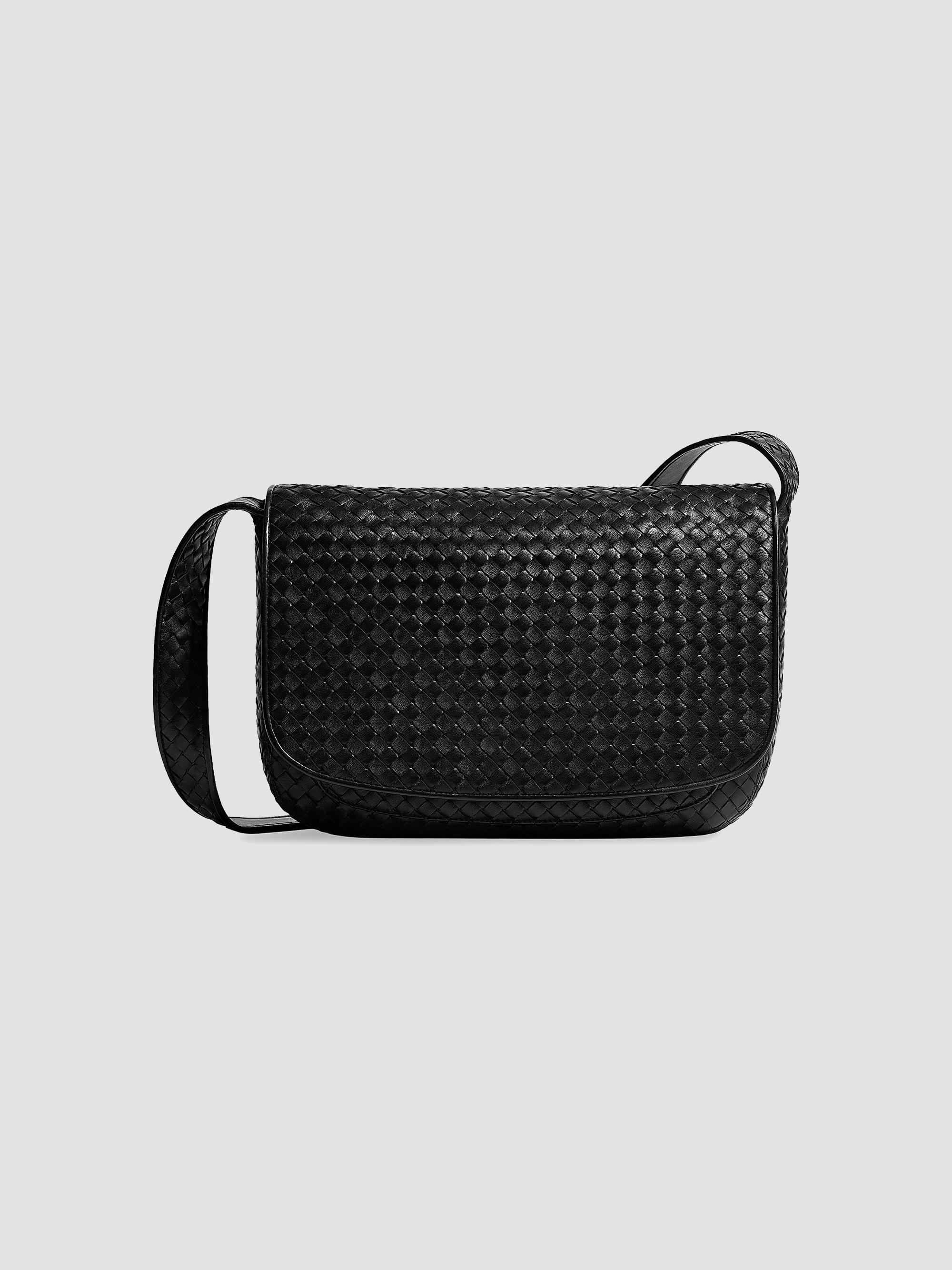 Bottega Veneta Men's Intrecciato Fluffy Leather Messenger Bag - Black Silver