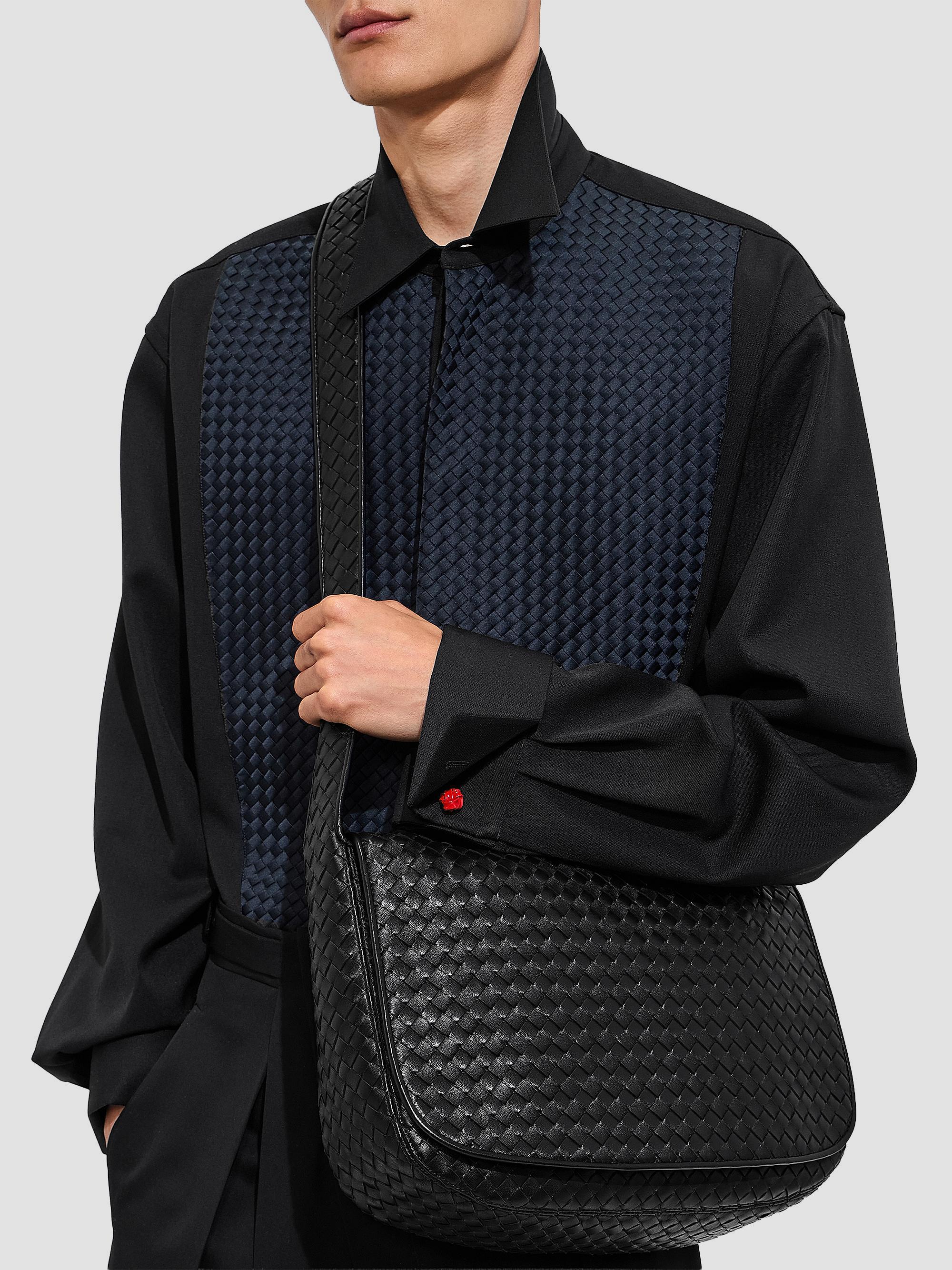 Bottega Veneta Men's Intrecciato Fluffy Leather Messenger Bag - Black Silver | Thumbnail 2