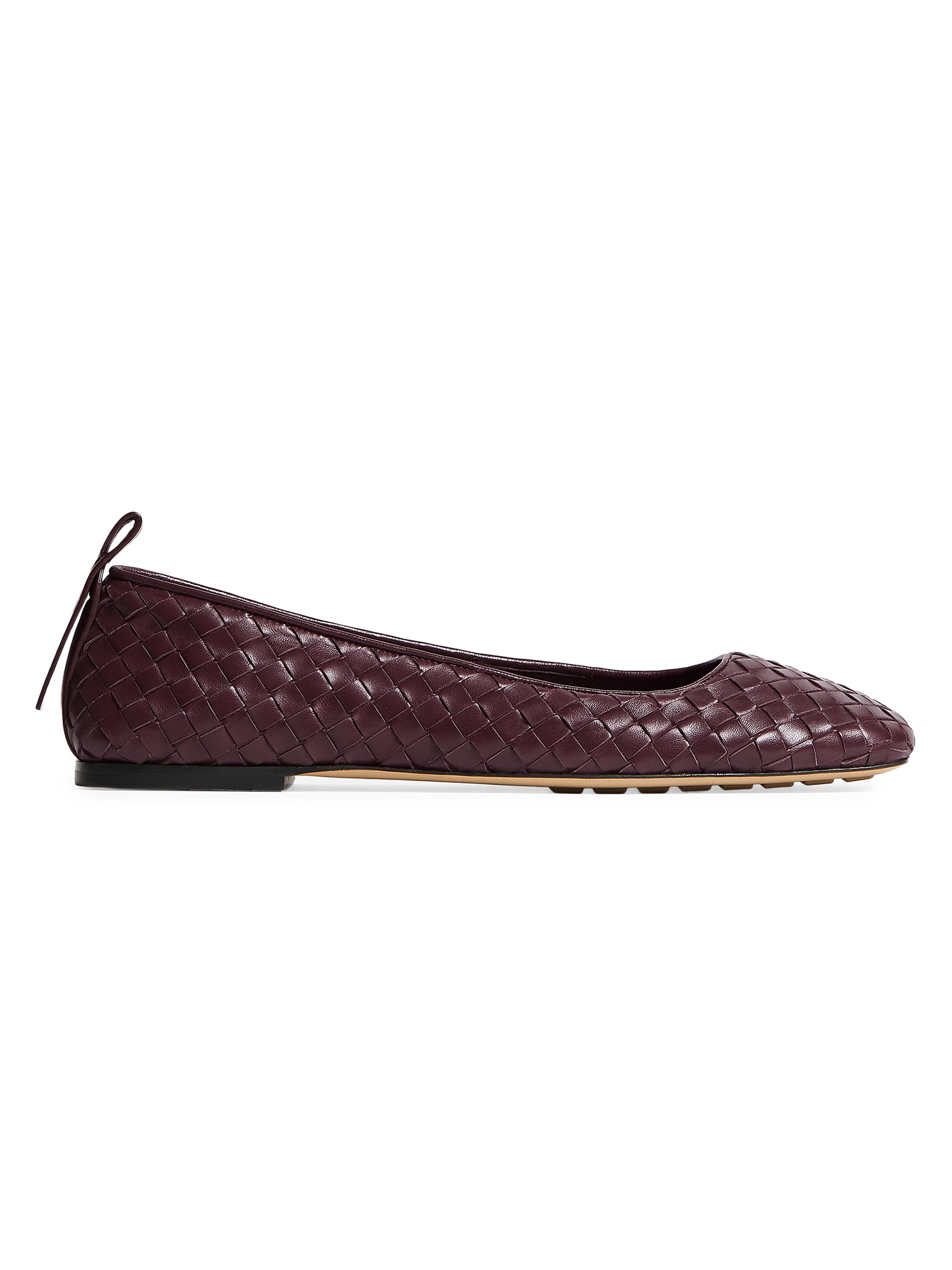 Bottega Veneta Women's Charlotte Intrecciato Leather Ballet Flats - Deep Mahogany - Women's Clothing