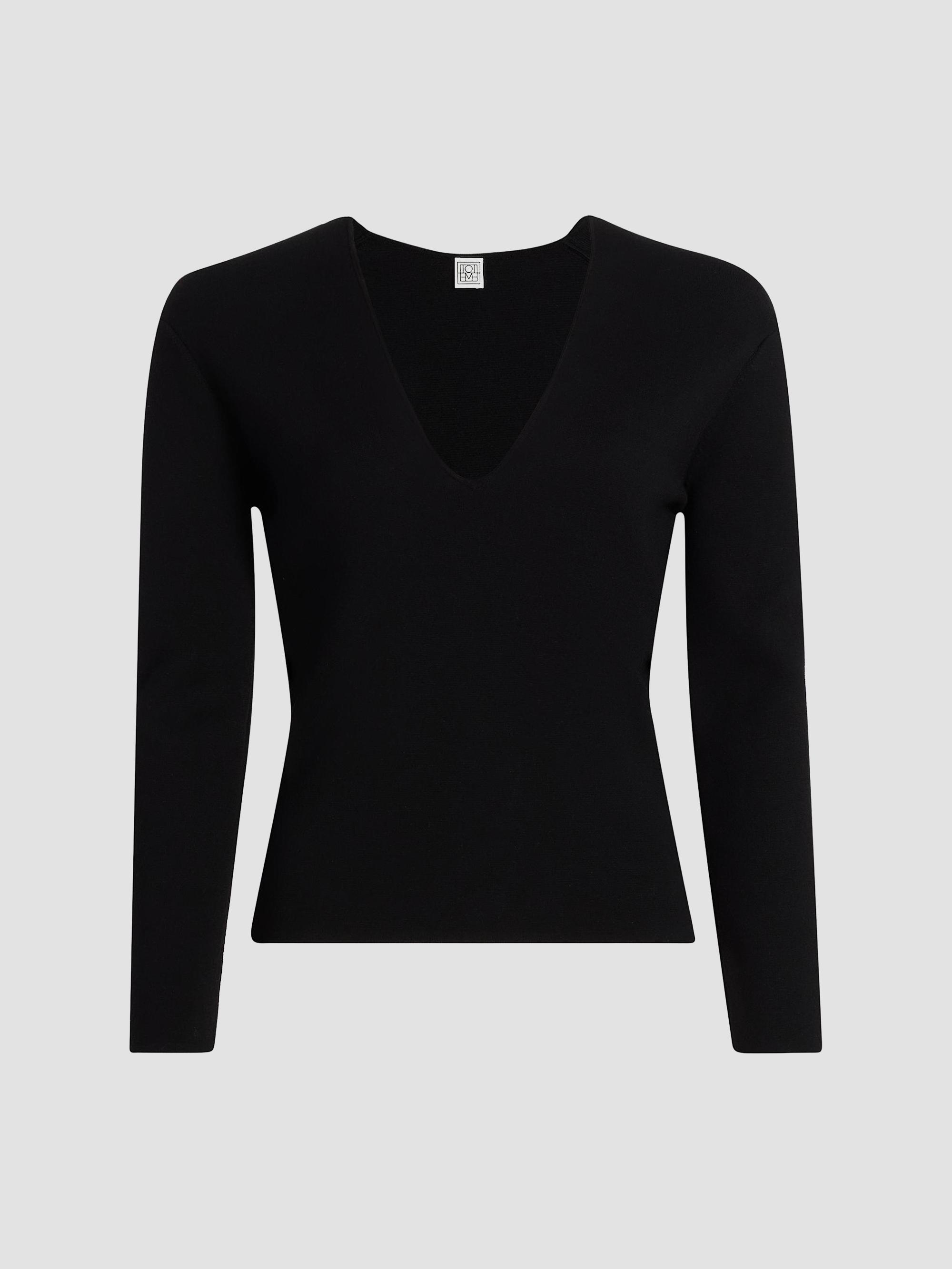 Toteme Women's Compact Knit V-Neck Top - Black | Thumbnail 8