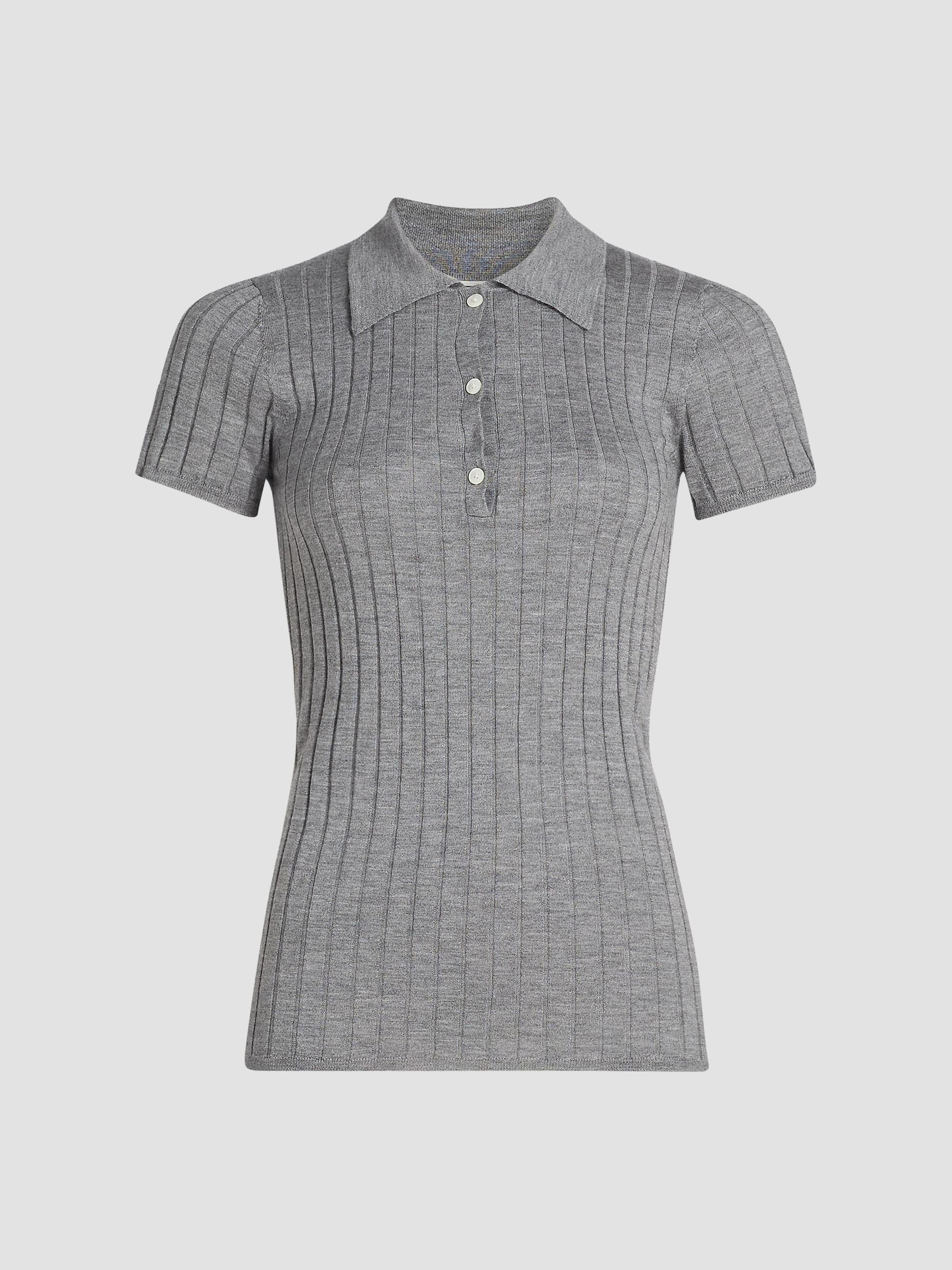 Toteme Women's Ribbed Cashmere Silk Polo Shirt - Grey Melange | Thumbnail 8
