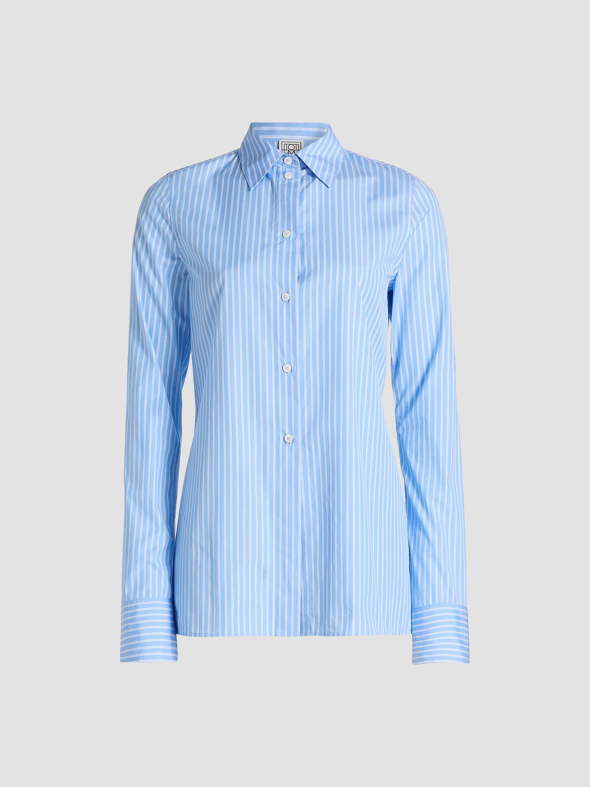Toteme Women's Striped Cotton Poplin Shirt - Blue White | Thumbnail 8