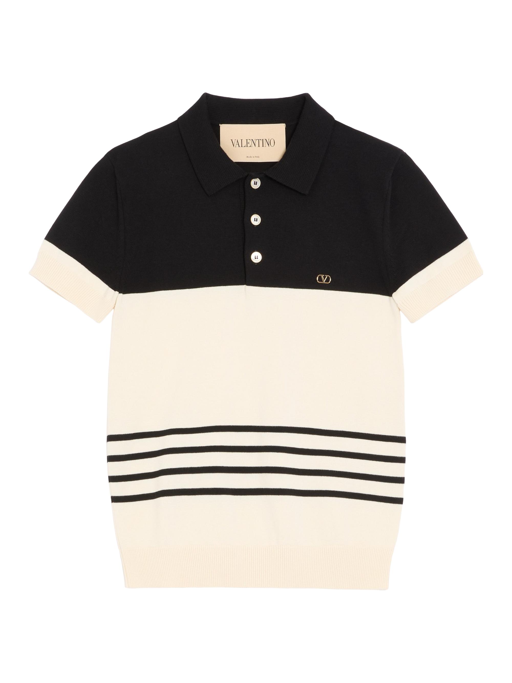 Valentino Garavani Men's Wool Polo Shirt with VLogo - Butter Black - Women's Clothing