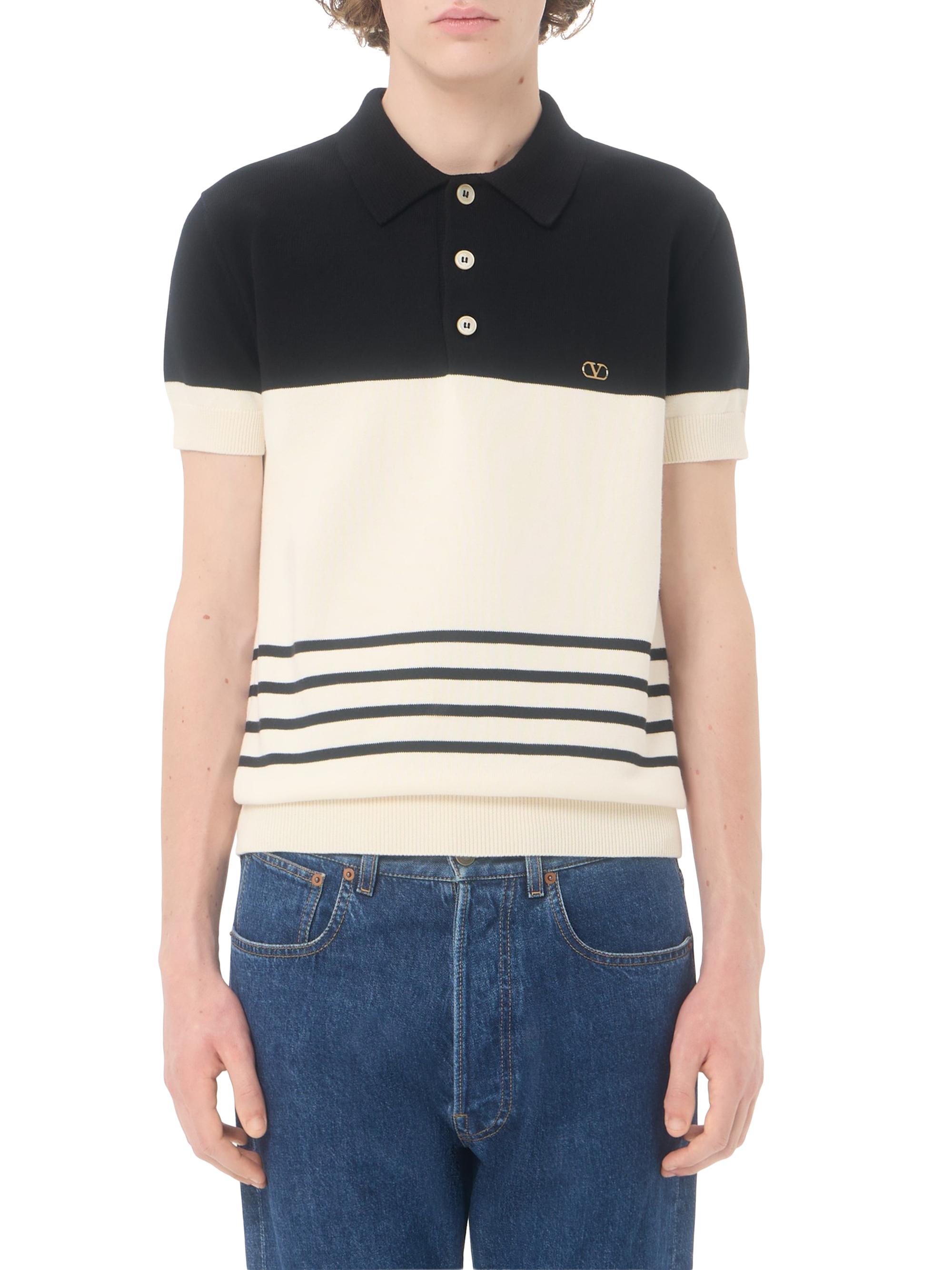 Valentino Garavani Men's Wool Polo Shirt with VLogo - Butter Black | Thumbnail 3