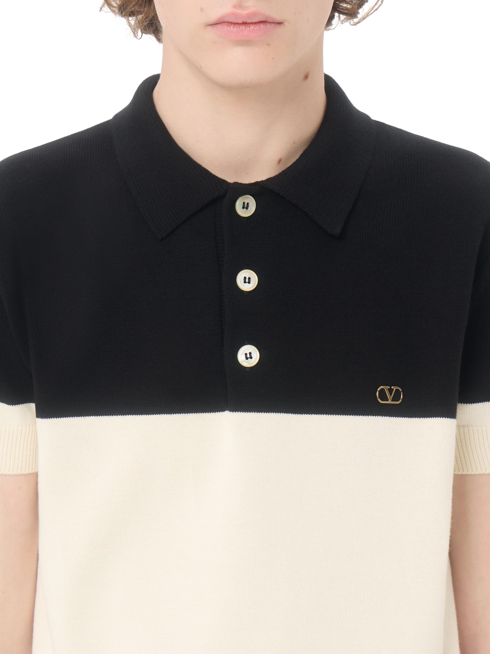 Valentino Garavani Men's Wool Polo Shirt with VLogo - Butter Black | Thumbnail 6