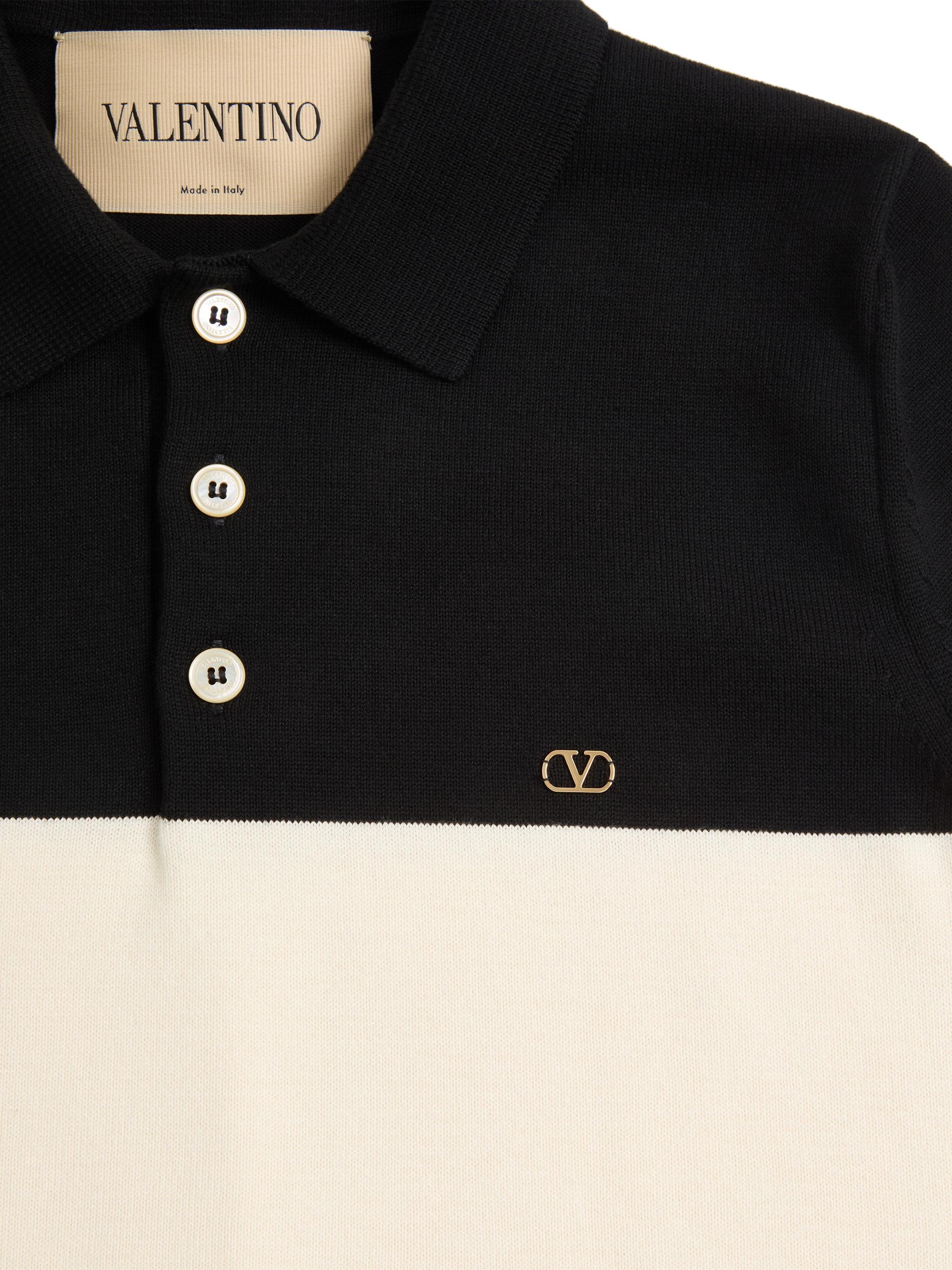 Valentino Garavani Men's Wool Polo Shirt with VLogo - Butter Black | Thumbnail 7