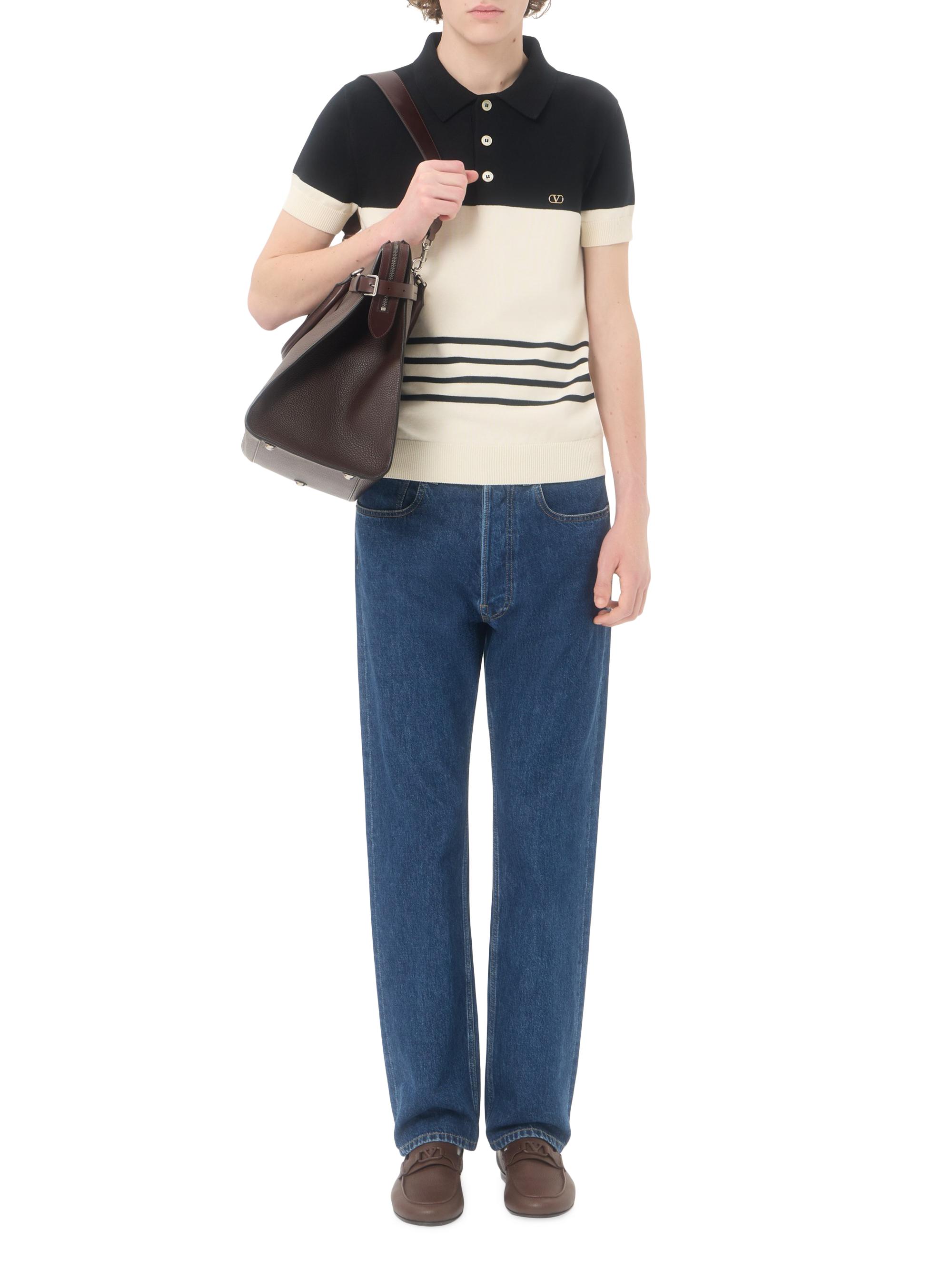 Valentino Garavani Men's Wool Polo Shirt with VLogo - Butter Black | Thumbnail 2