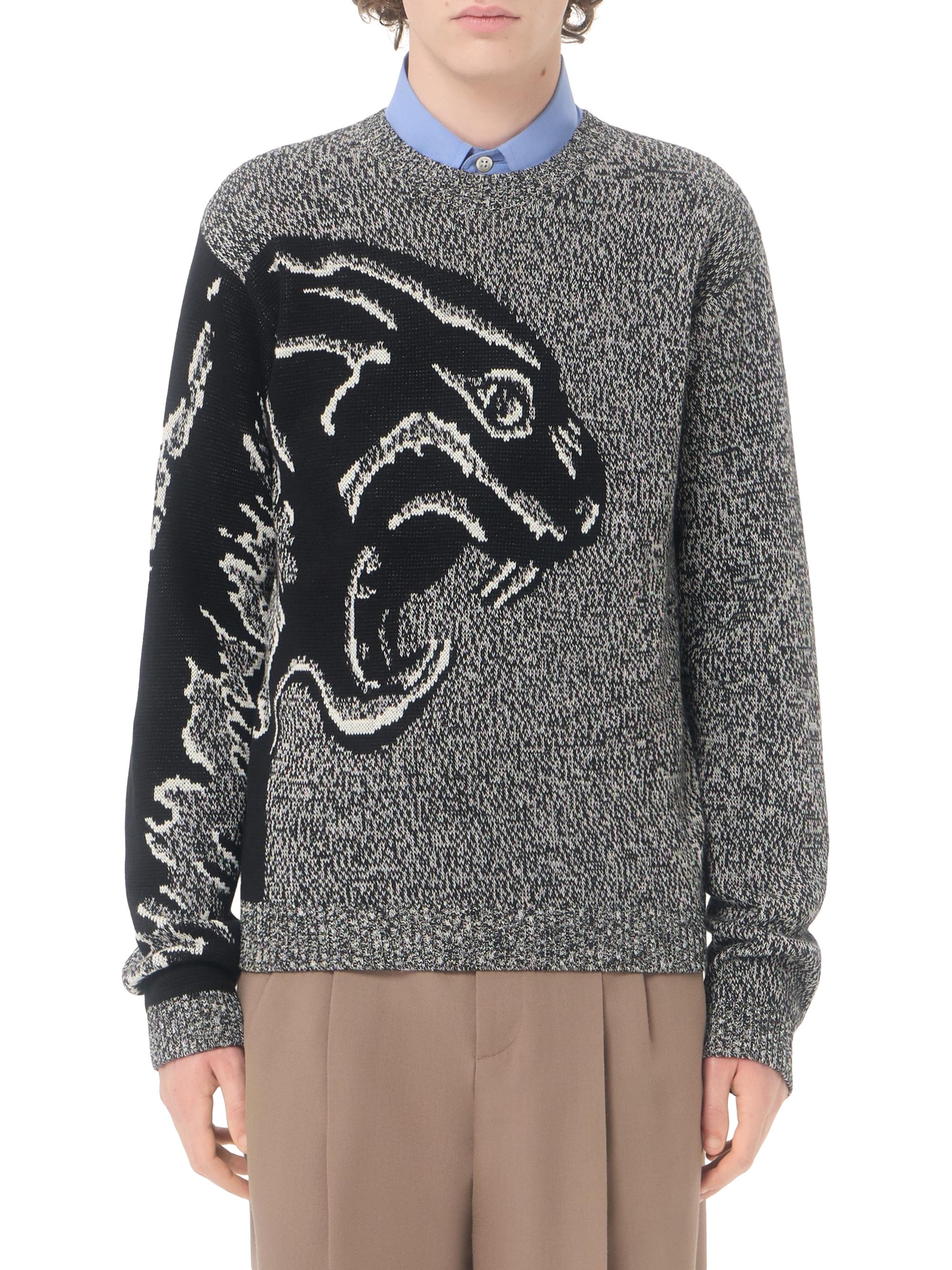 Valentino Garavani Men's Cotton and Mouliné Wool Sweater with Panther Jacquard -  Black | Thumbnail 3