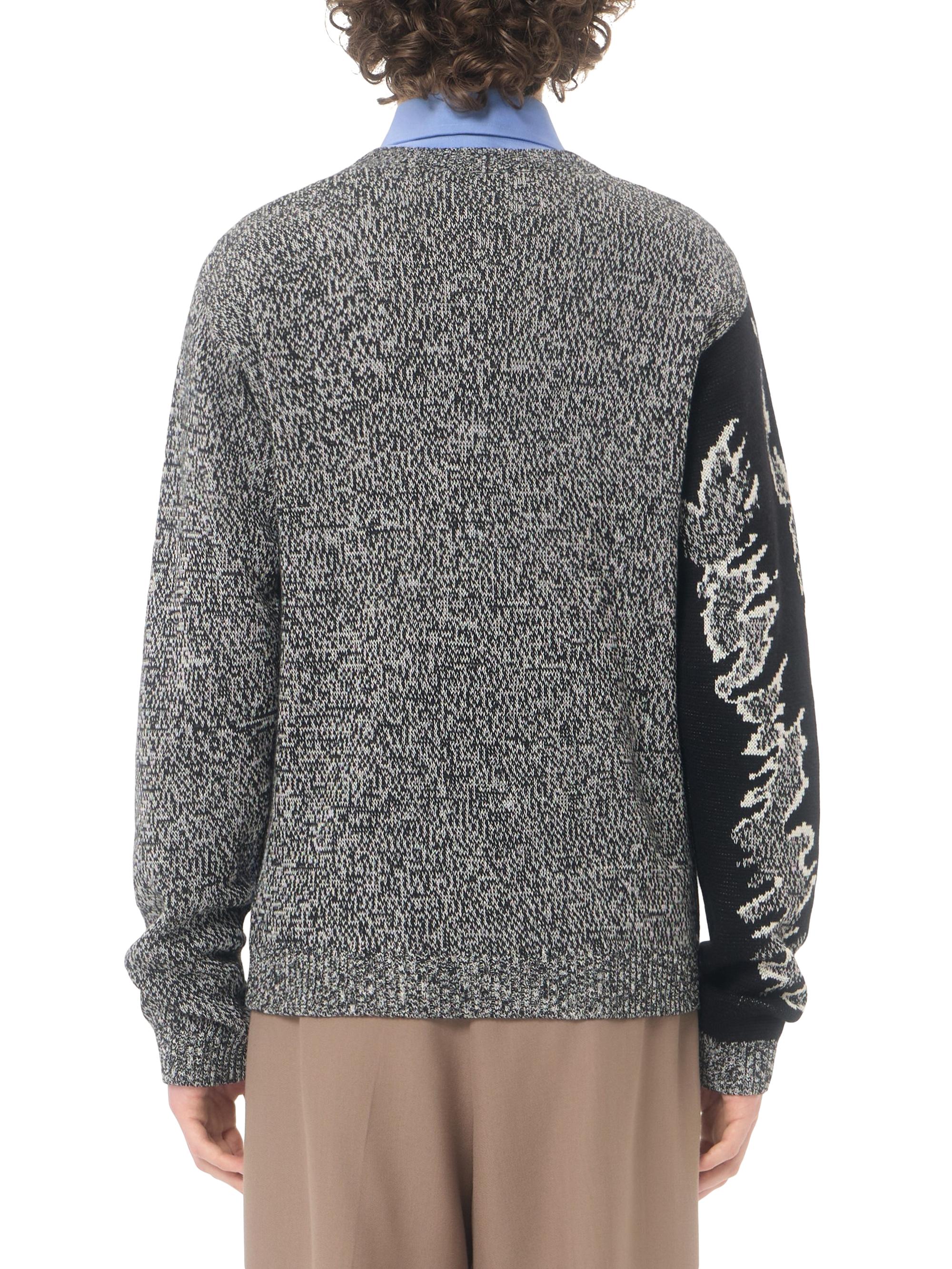 Valentino Garavani Men's Cotton and Mouliné Wool Sweater with Panther Jacquard -  Black | Thumbnail 5