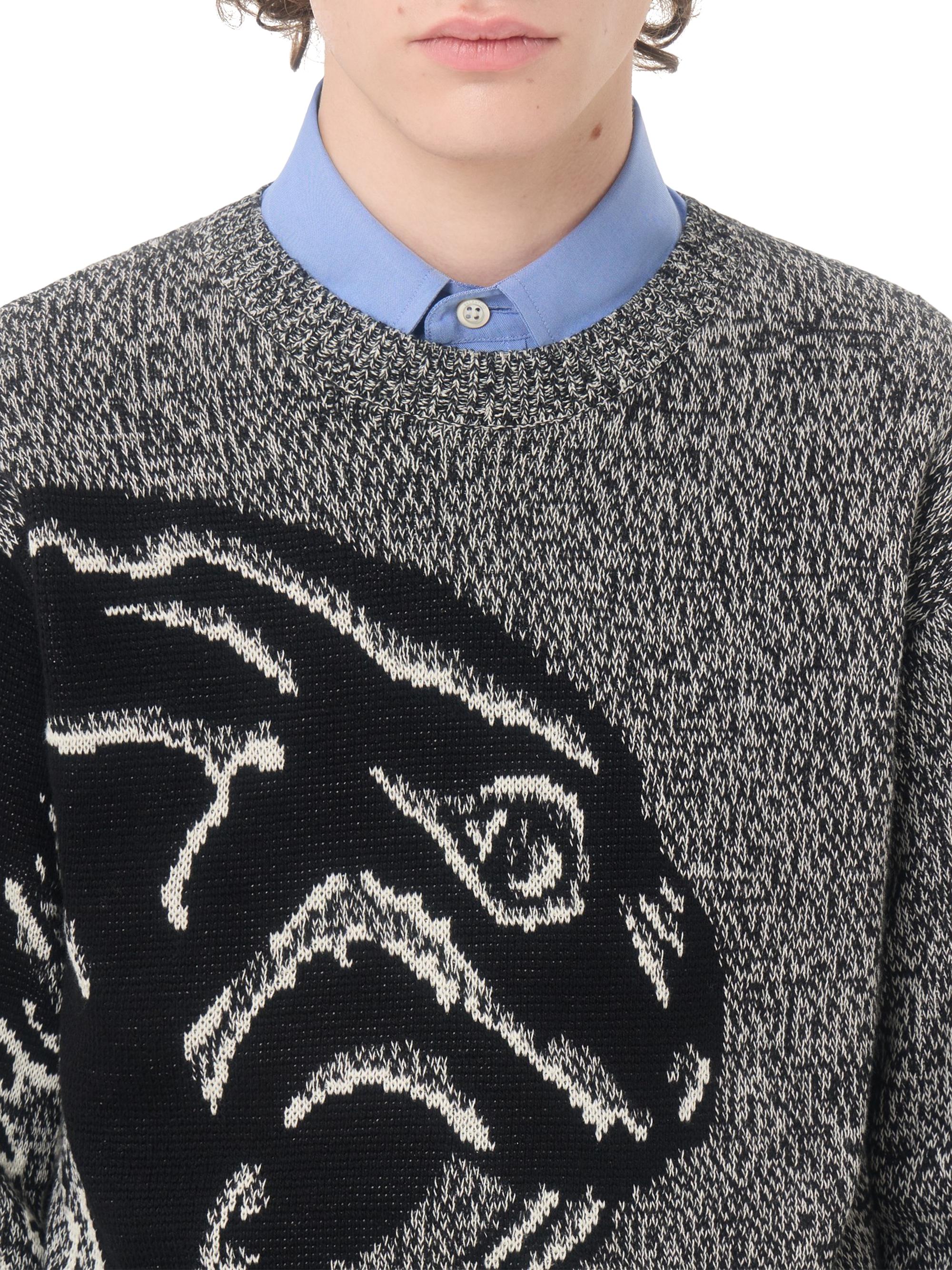 Valentino Garavani Men's Cotton and Mouliné Wool Sweater with Panther Jacquard -  Black | Thumbnail 6