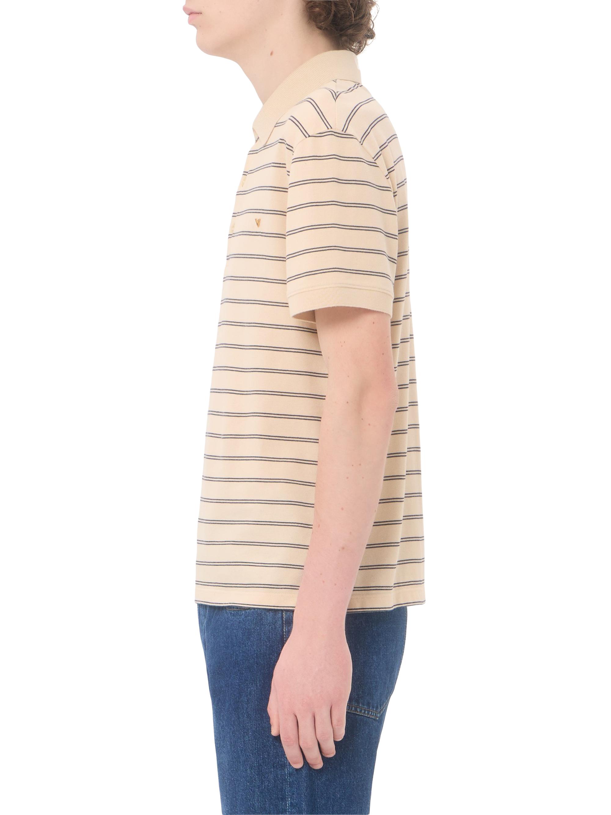 Valentino Garavani Men's Cotton Piqué Polo Shirt with VGold Stripes - Beige Navy | Thumbnail 4