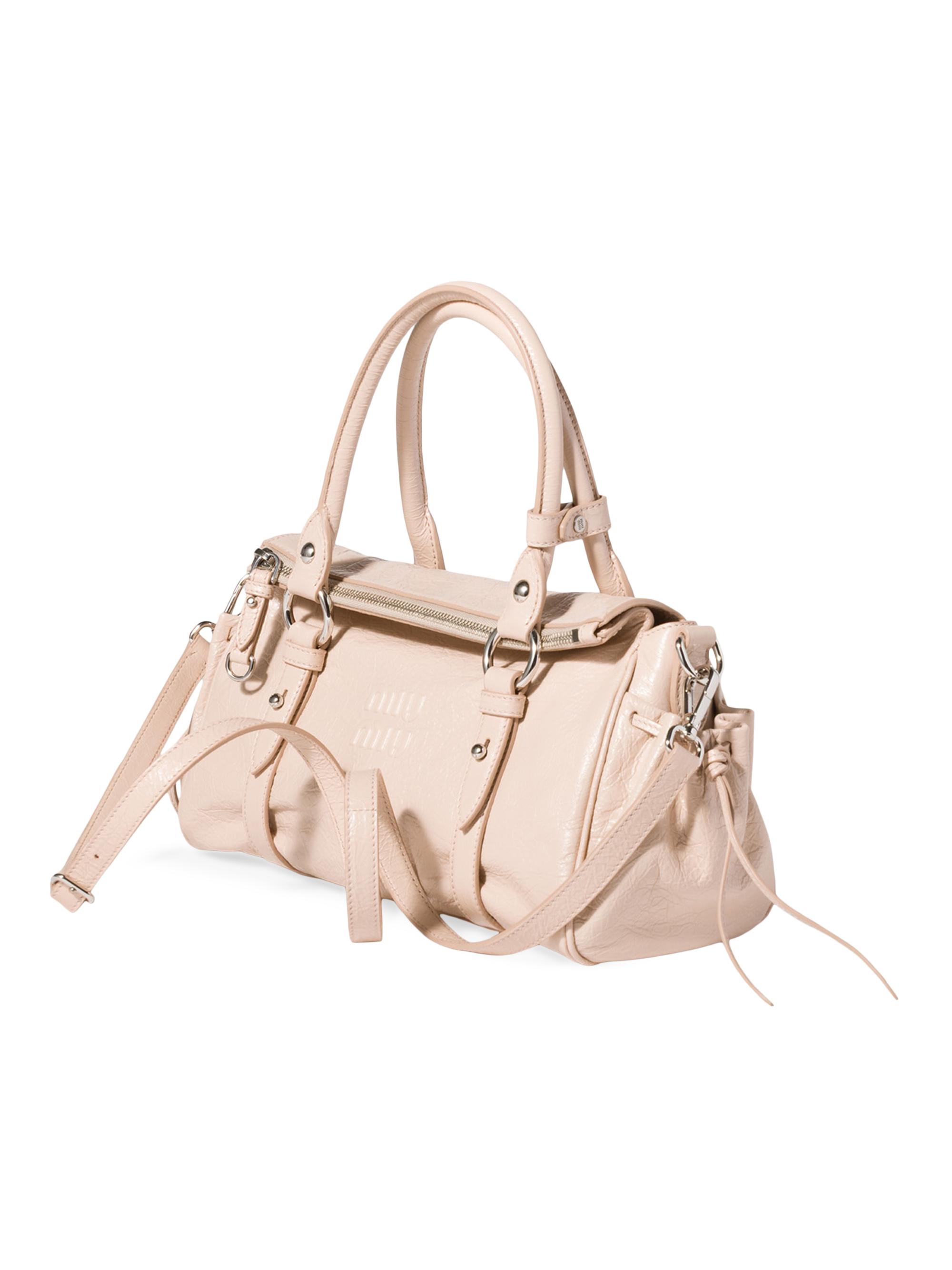 MIU MIU クリーム色 ハンドバッグ Miu Miu Nappa Leather Top Handle Bag | Saks Fifth Avenue