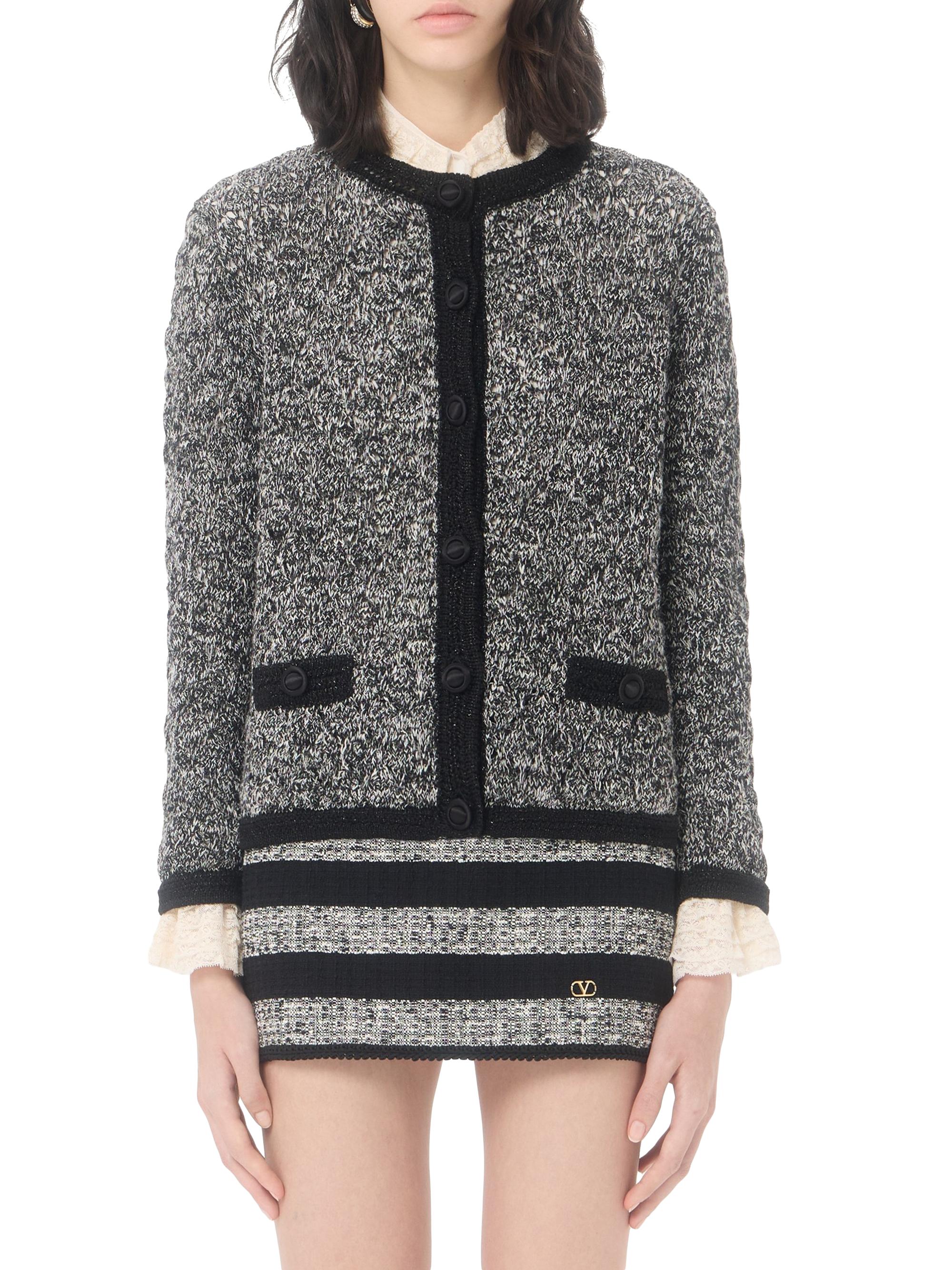 Valentino Garavani Women's Knitted Jacket in Linen and Lurex - Black | Thumbnail 3