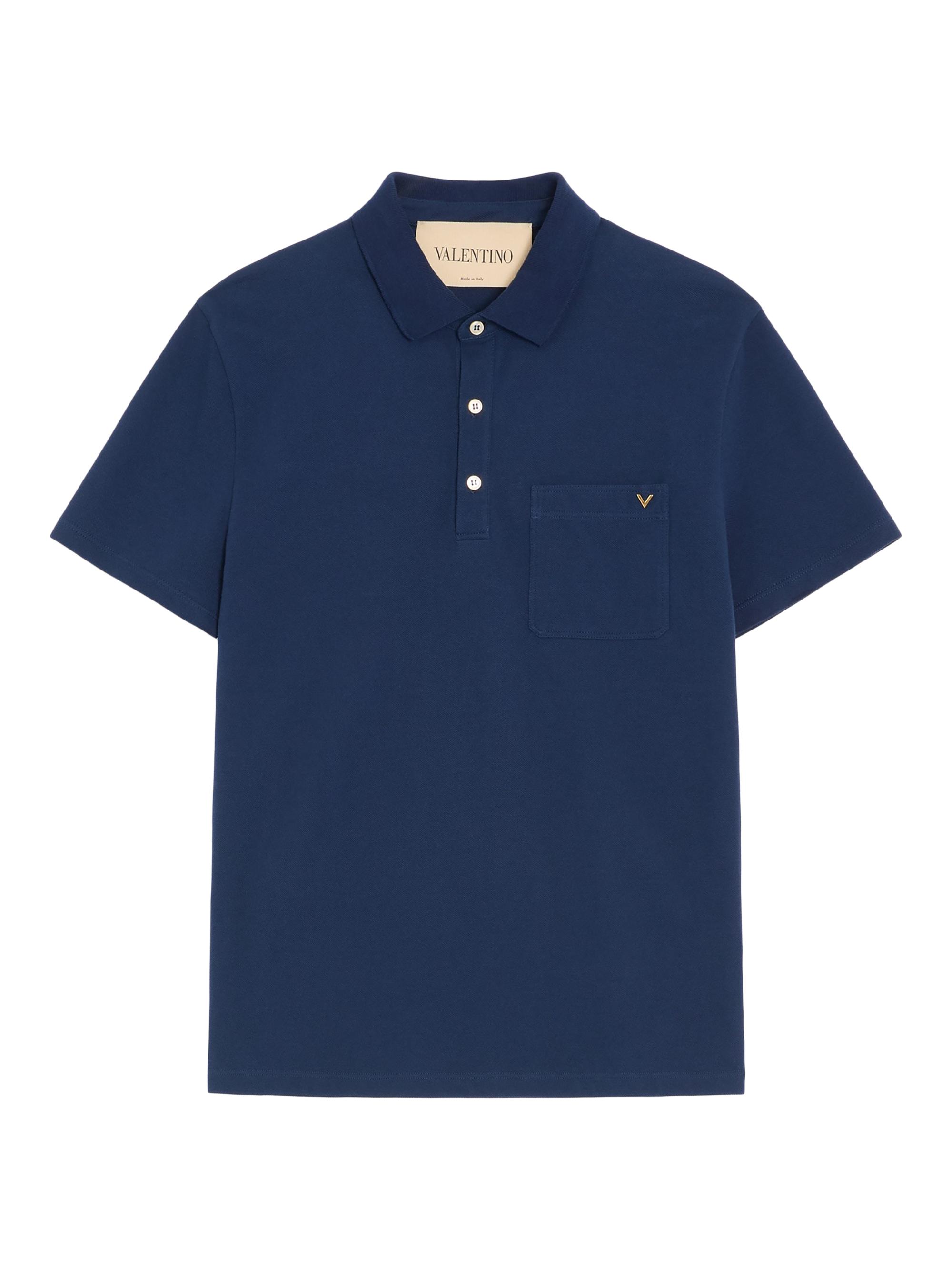 Valentino Garavani Men's Cotton Piqué Polo Shirt with VGold - Blue