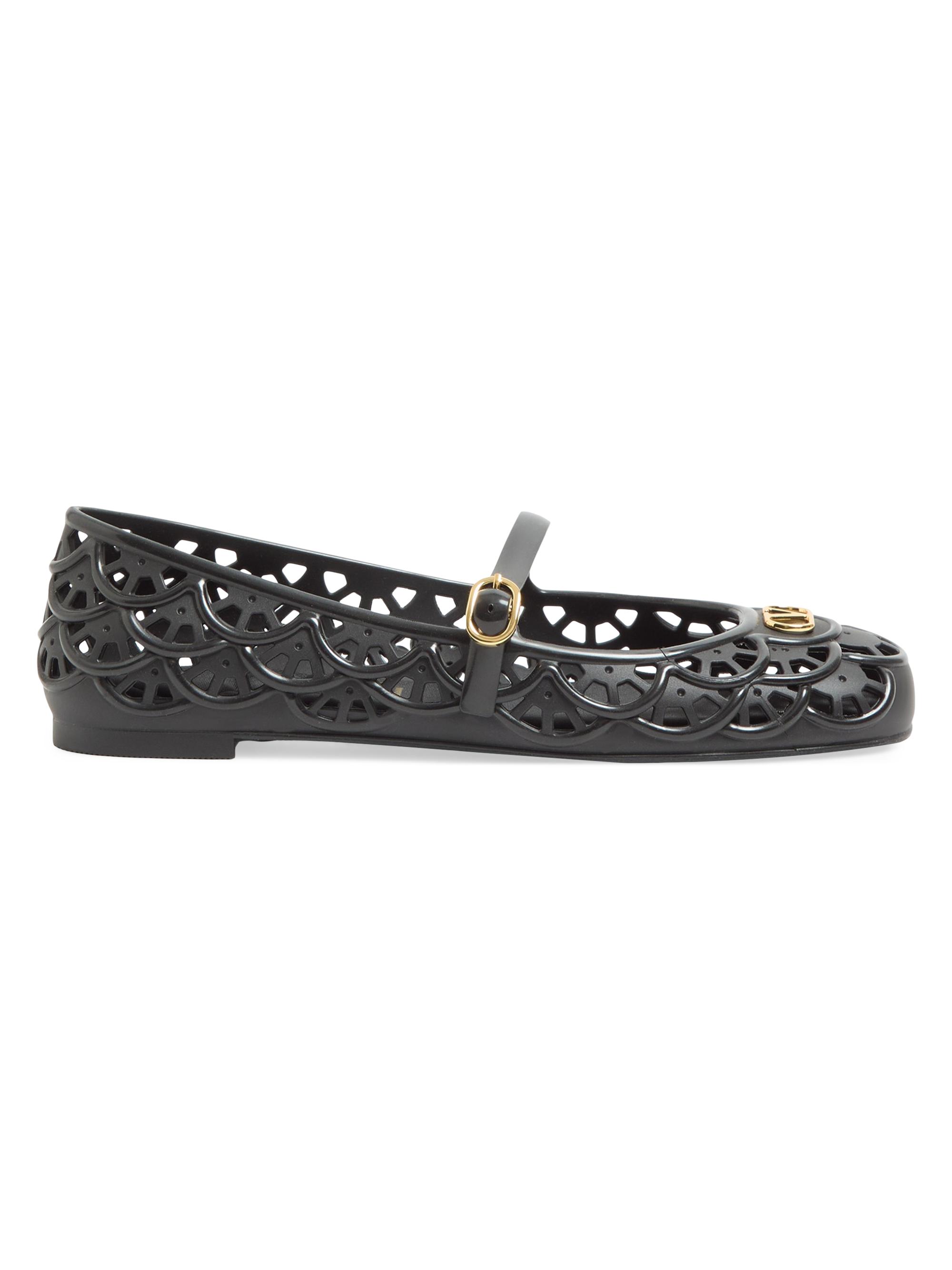 Valentino Garavani Women's Ondette Rubber 5MM Ballerinas with Scallop Pattern - Black