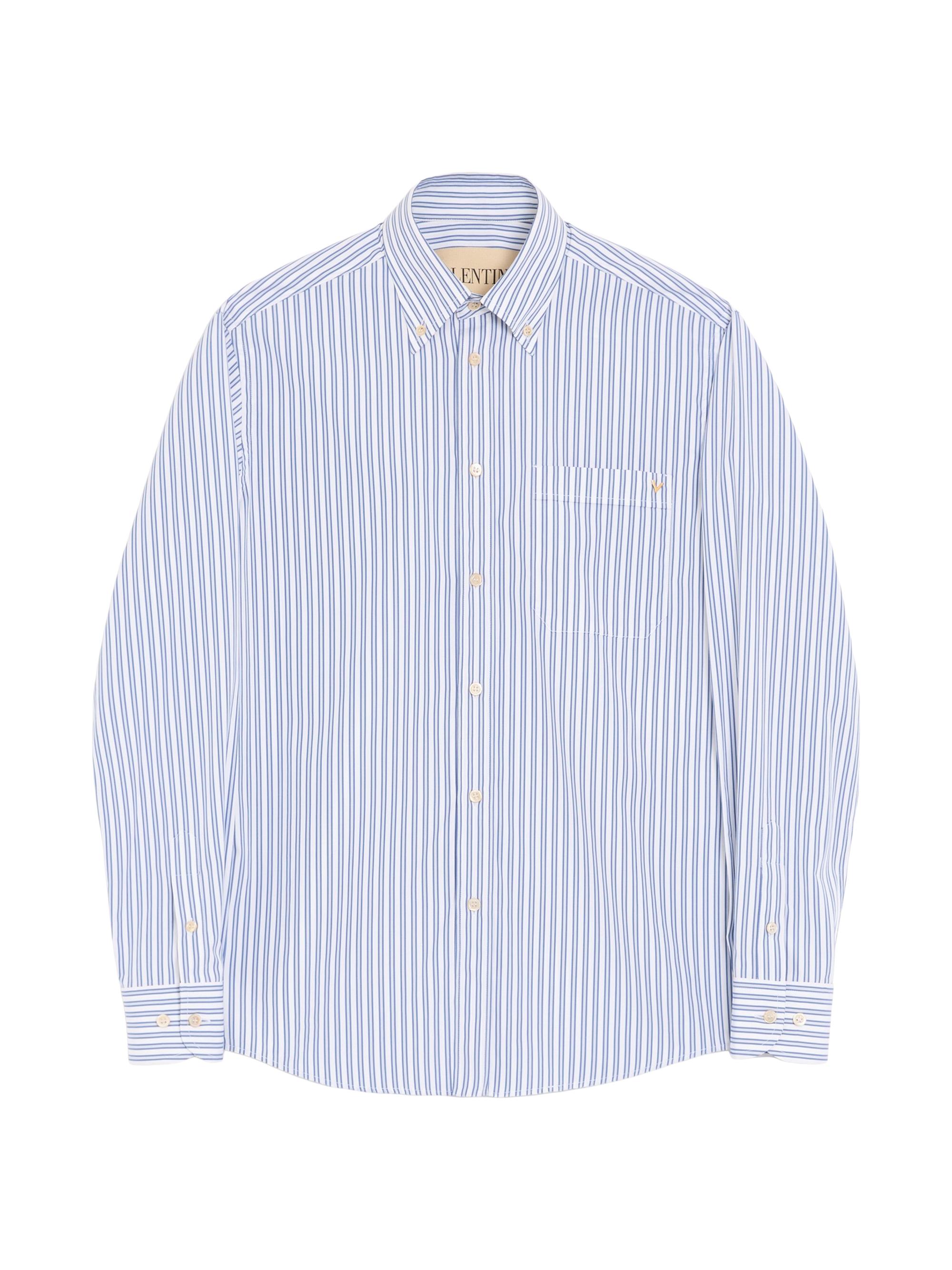 Valentino Garavani Men's Cotton Poplin Shirt with VGold Stripes -  Blue - Men's Clothing