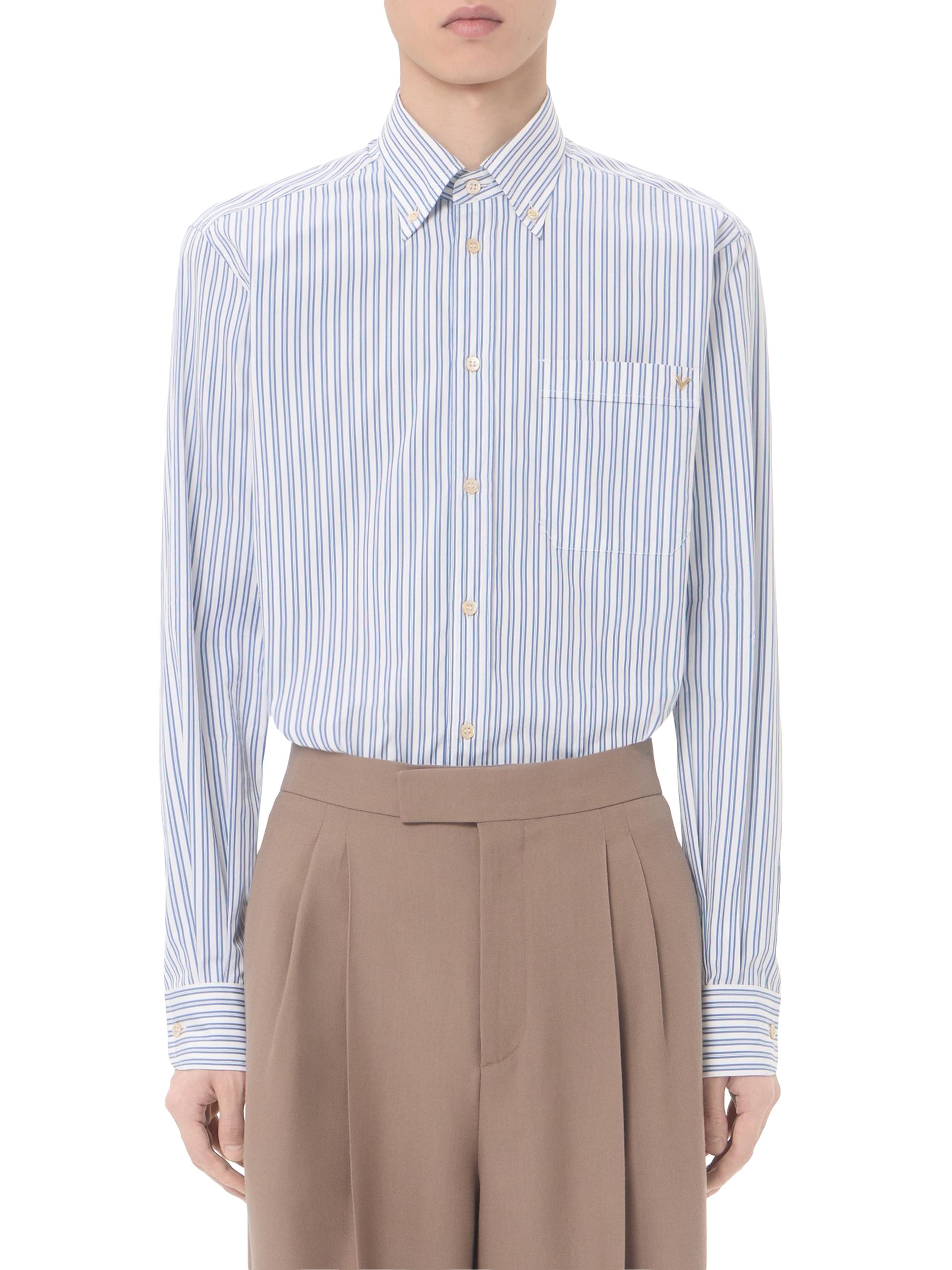 Valentino Garavani Men's Cotton Poplin Shirt with VGold Stripes -  Blue | Thumbnail 3