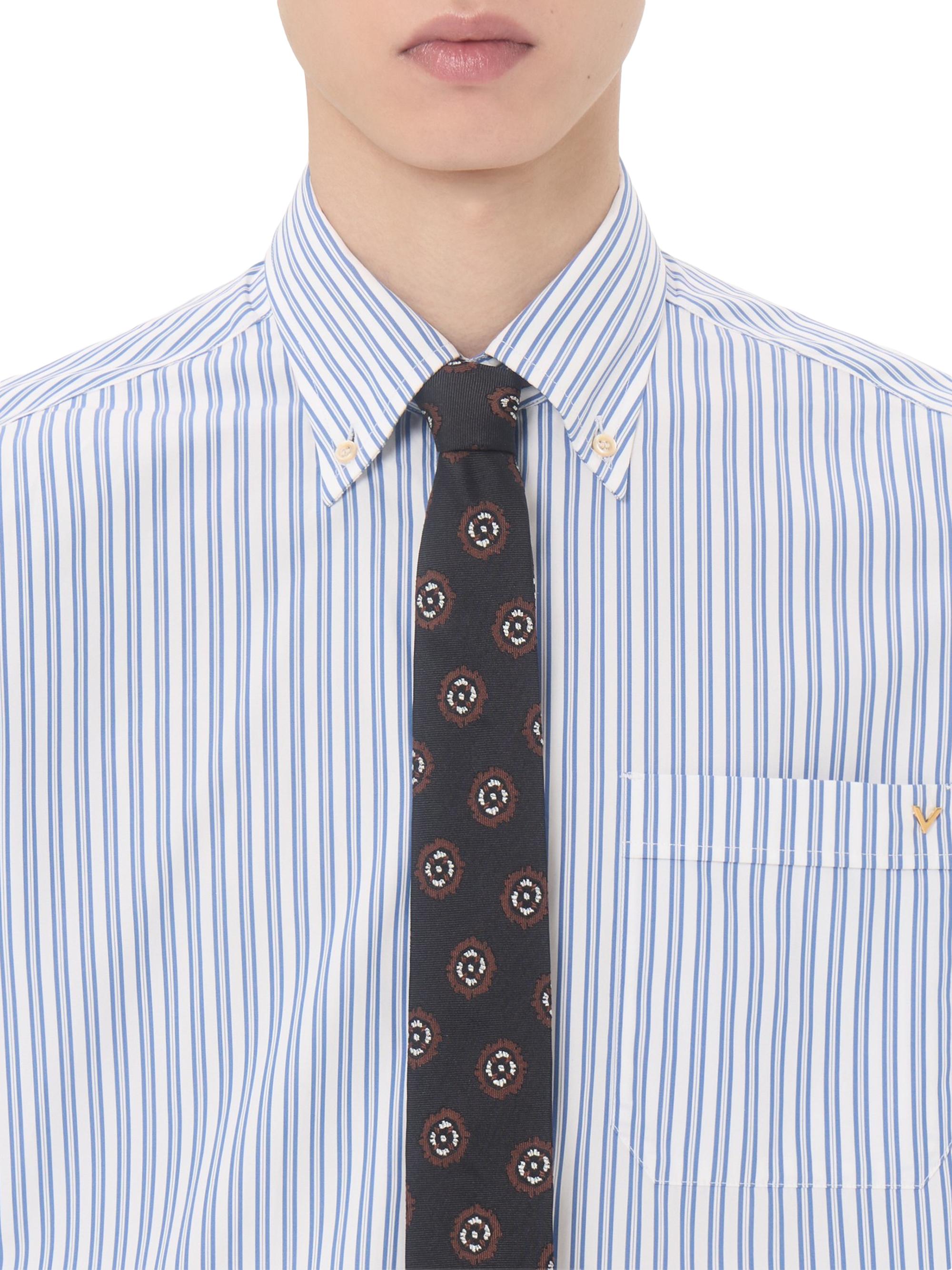 Valentino Garavani Men's Cotton Poplin Shirt with VGold Stripes -  Blue | Thumbnail 6
