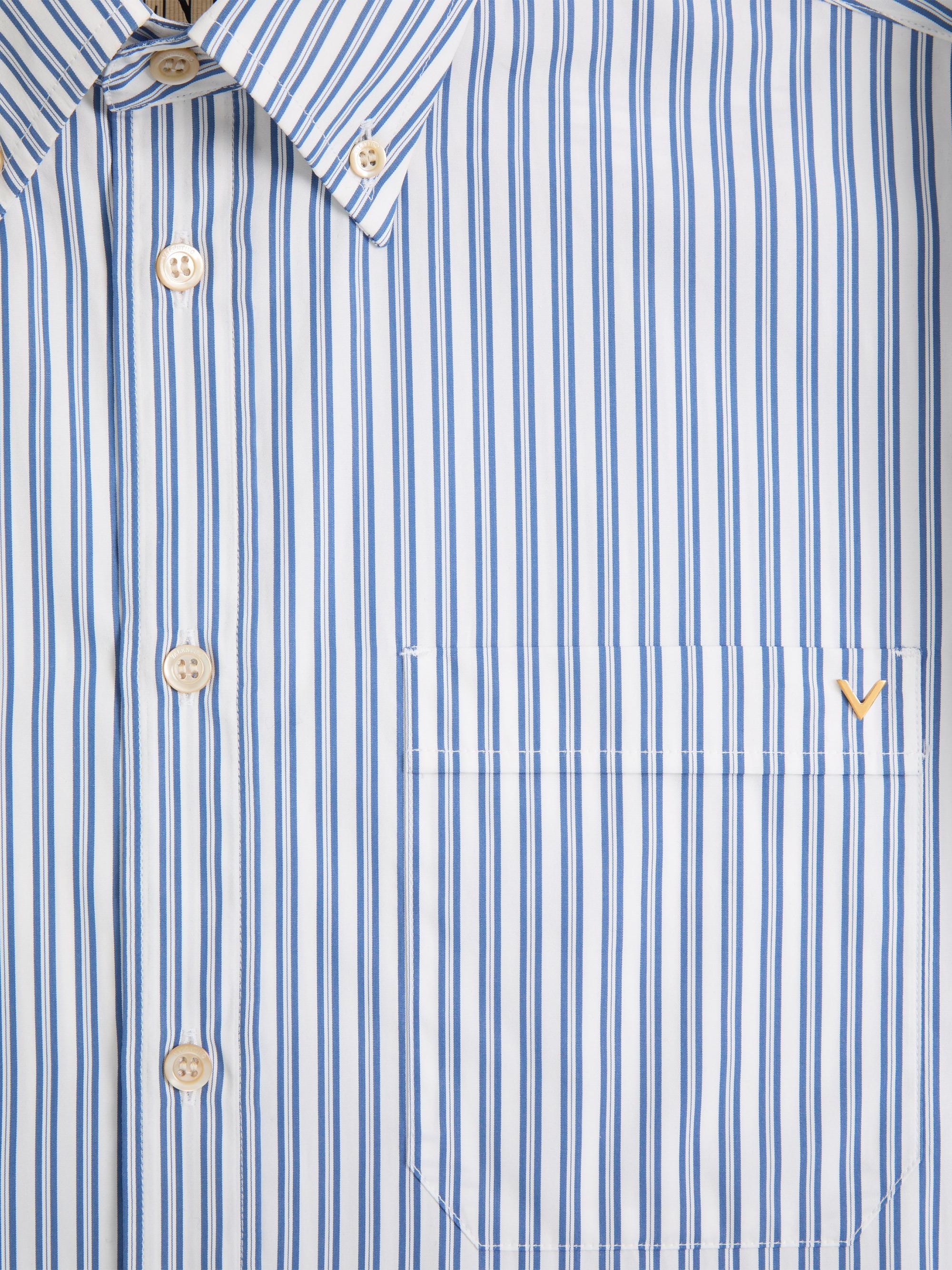 Valentino Garavani Men's Cotton Poplin Shirt with VGold Stripes -  Blue | Thumbnail 7