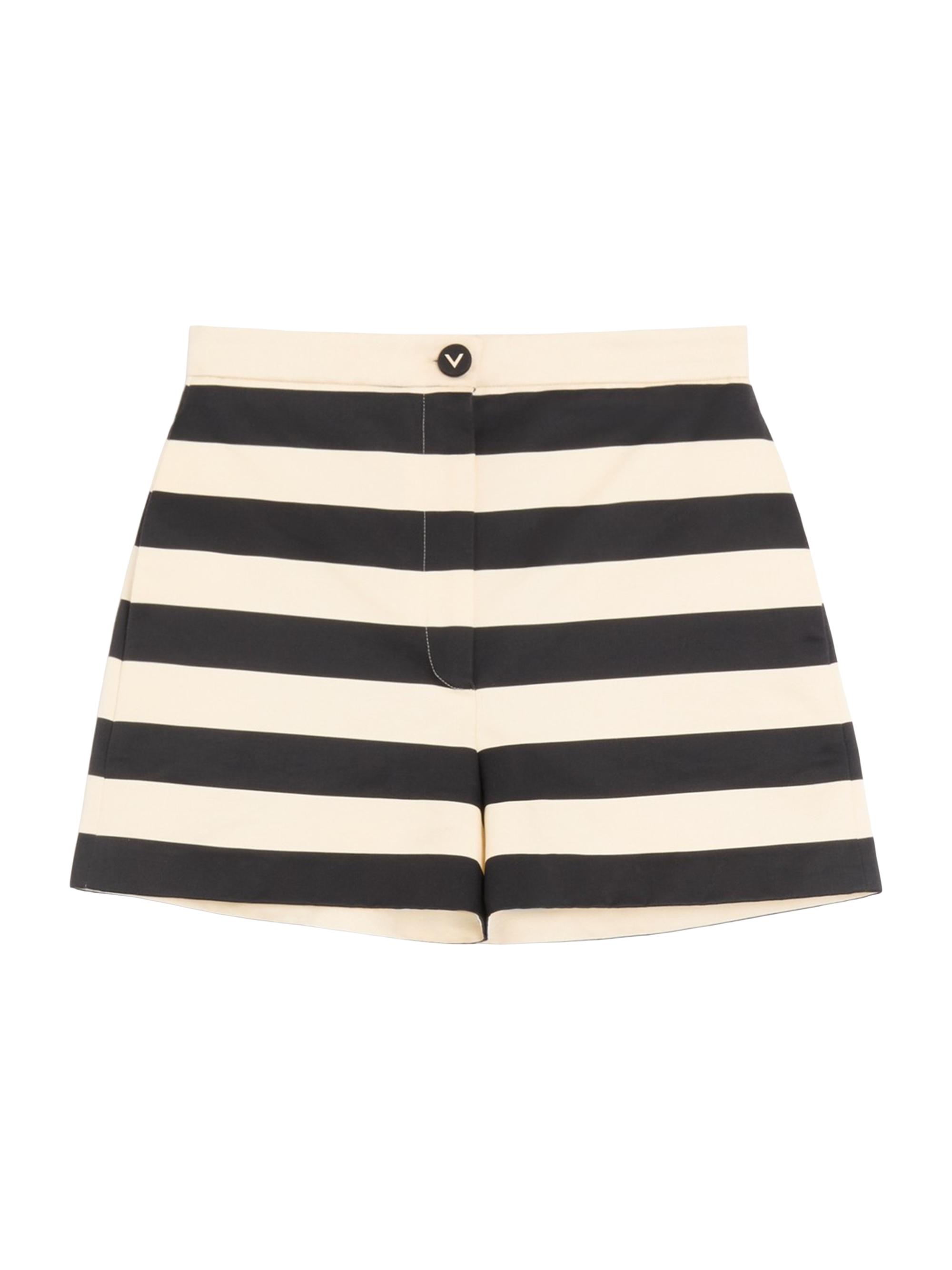 Valentino Garavani Women's Cotton Satin Shorts with Maxi Barré Stripe - Black Vanilla