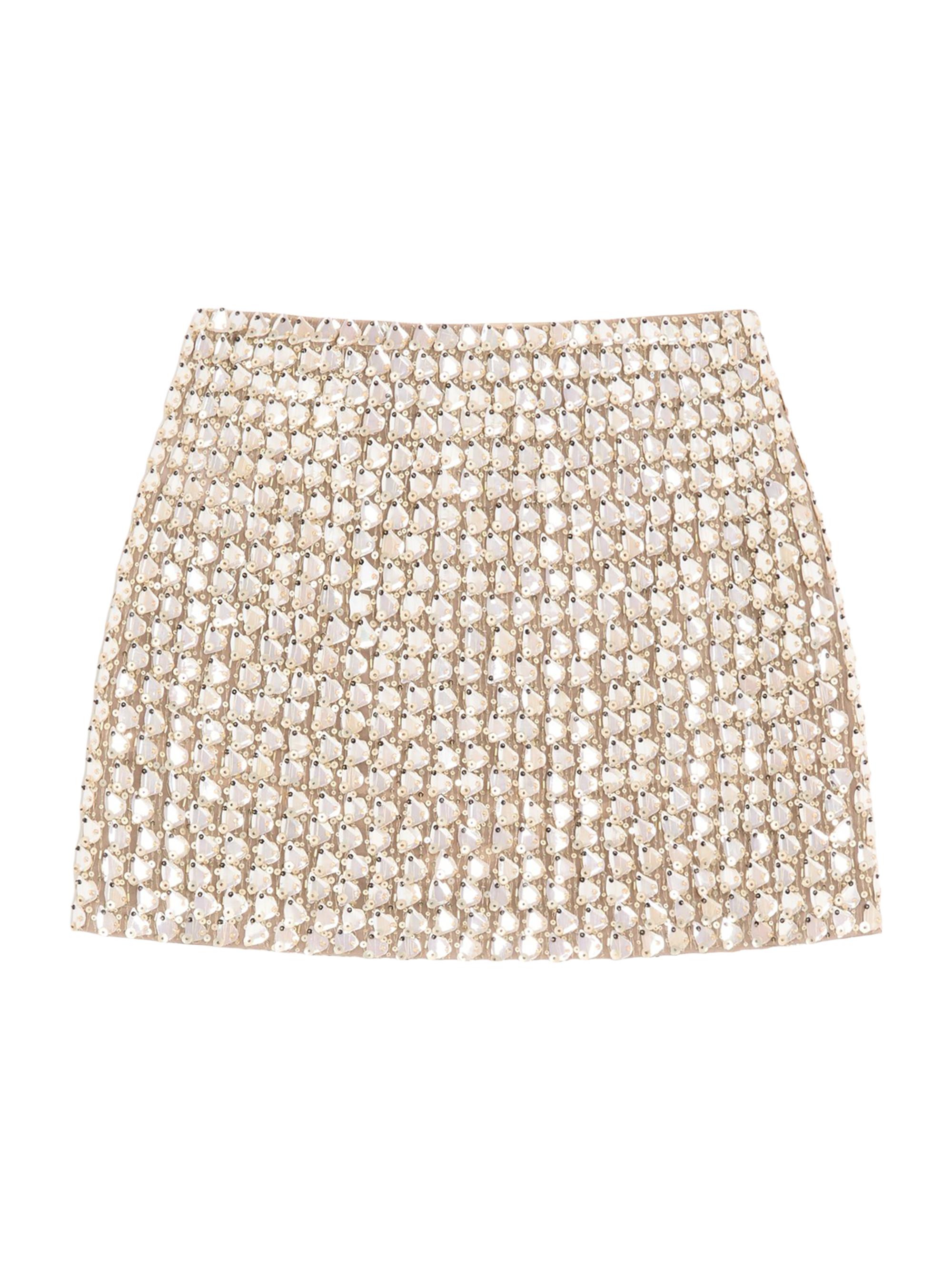 Valentino Garavani Women's Mini Skirt in Embroidered Organza - Silver - Women's Clothing