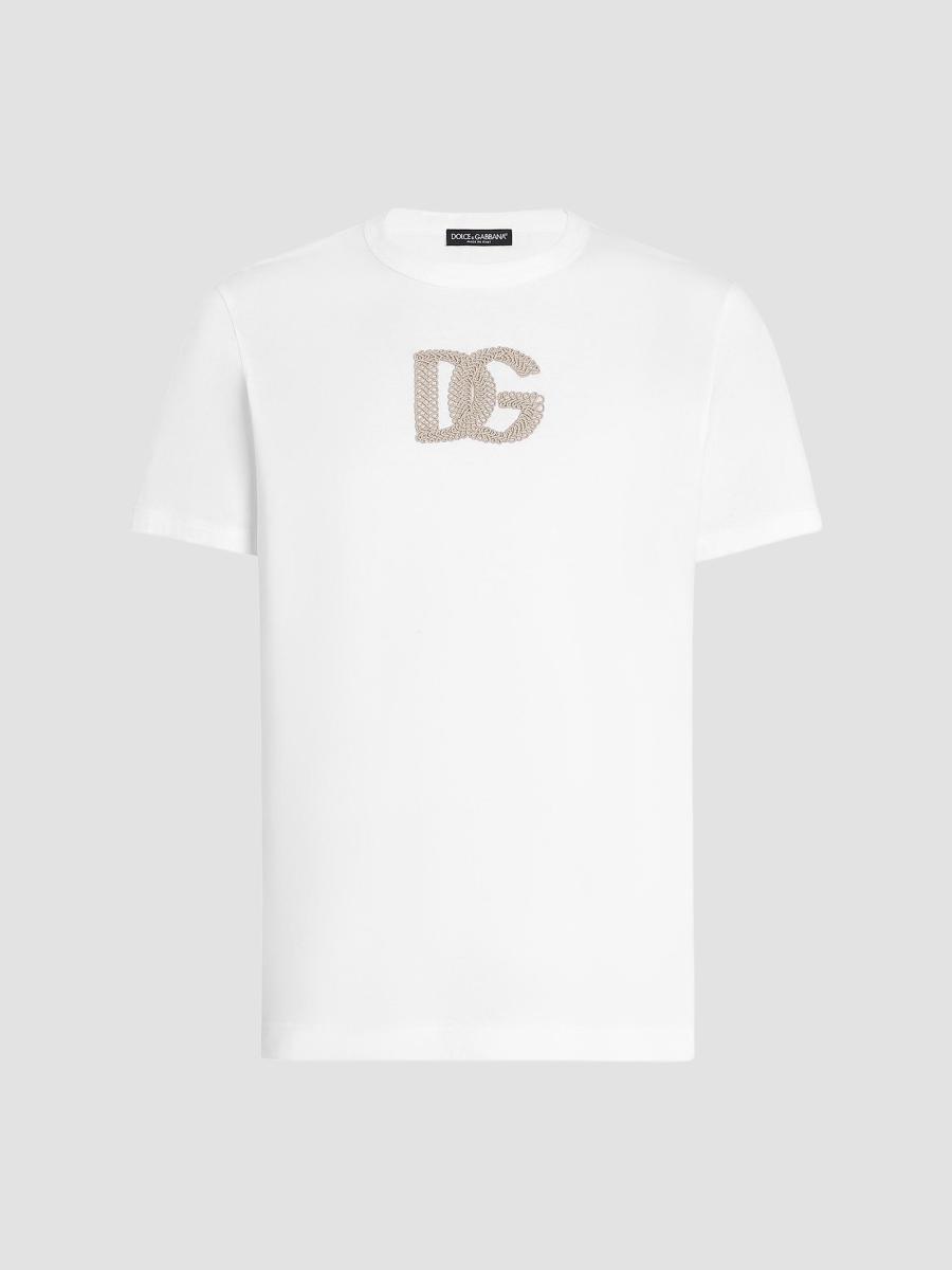 Dolce & Gabbana Cotton T-shirt With Patch Logo On The Front In Bianco Ottico